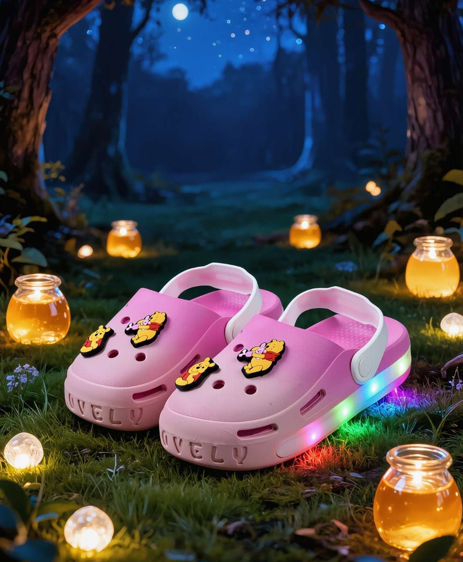Yellow Bee Disney Featuring Winnie The Pooh Applique Detailed Perforated Slingback LED Clogs - Pink-picture-12