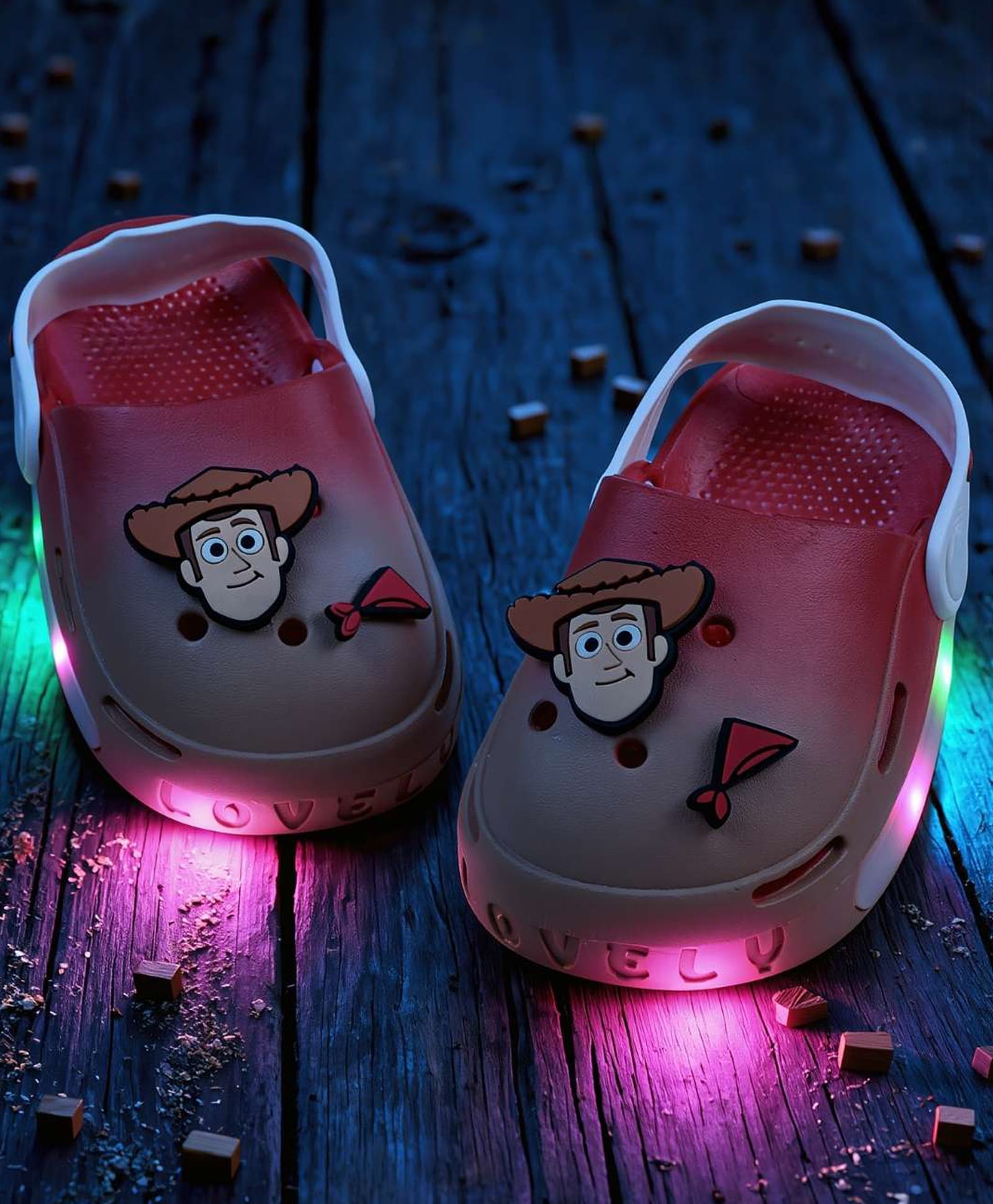 Yellow Bee Disney Toy Story Featuring Woody Applique Detailed Perforated Slingback LED Clogs - Red & Beige-picture-12