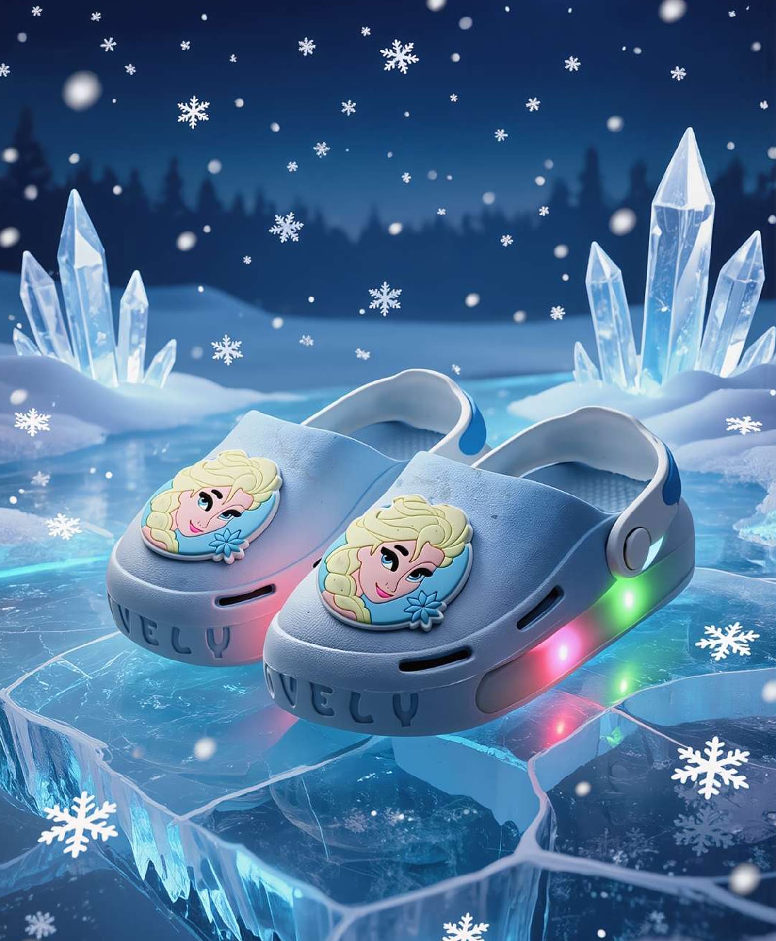 Yellow Bee Disney Frozen Featuring Elsa Applique Detailed Perforated Slingback LED Clogs - Light Blue-picture-41