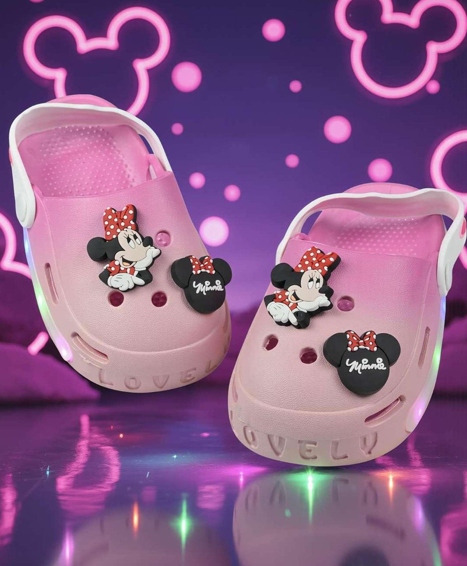 Yellow Bee Disney Featuring Minnie Mouse Applique Detailed Perforated Slingback LED Clogs - Pink-picture-21