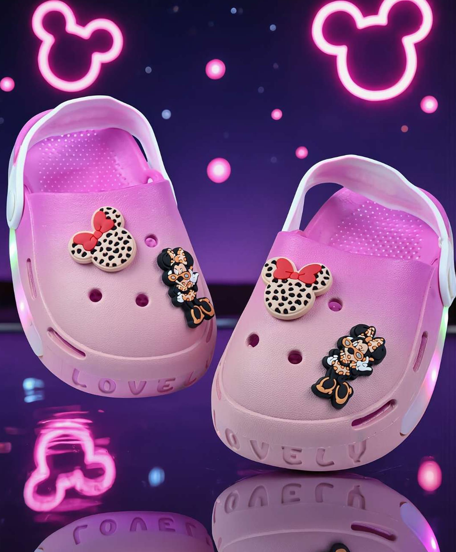 Yellow Bee Disney Featuring Minnie Mouse Applique Detailed Perforated Slingback LED Clogs - Pink-picture-13