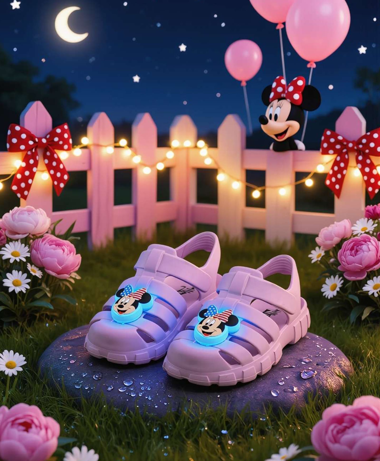 Yellow Bee Disney Featuring LED Minnie Mouse Applique Detailed Perforated Slip On Sandals - Pink-picture-12