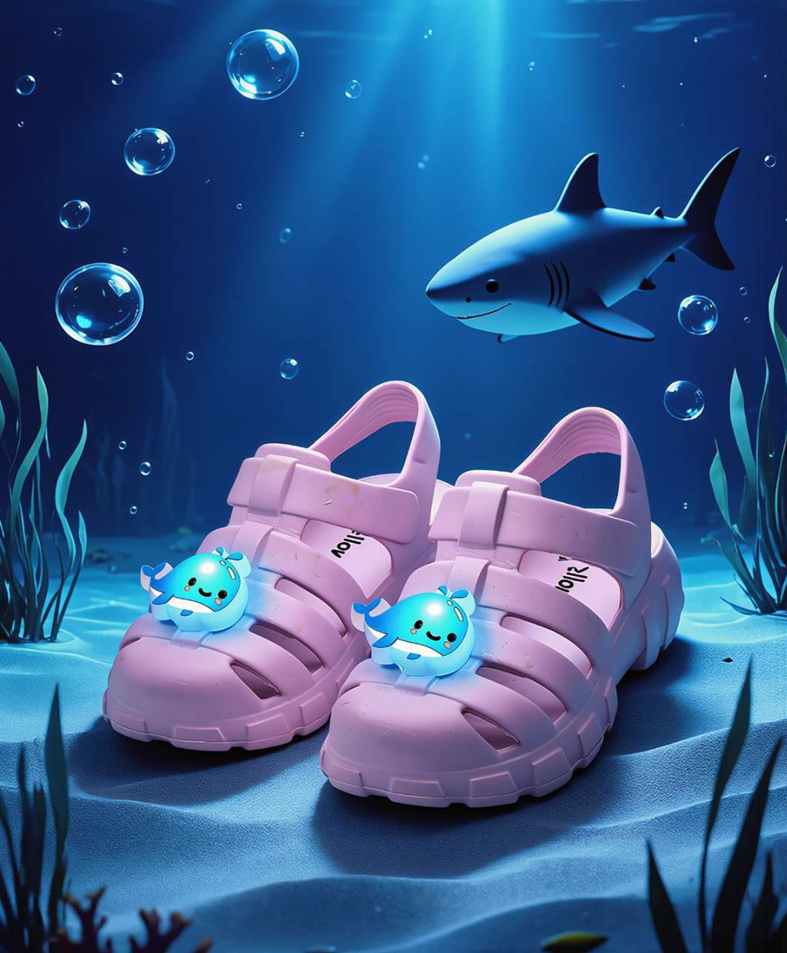 Yellow Bee Whale Applique Detailed Perforated Slip On LED Sandals - Pink-picture-10
