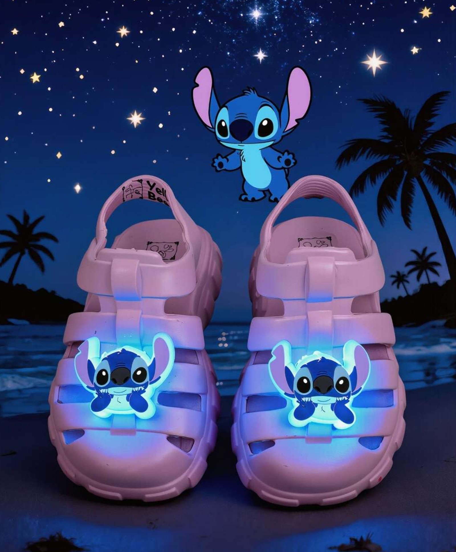 Yellow Bee Disney Featuring Stitch Applique Detailed Perforated Slip On LED Sandals - Pink-picture-13