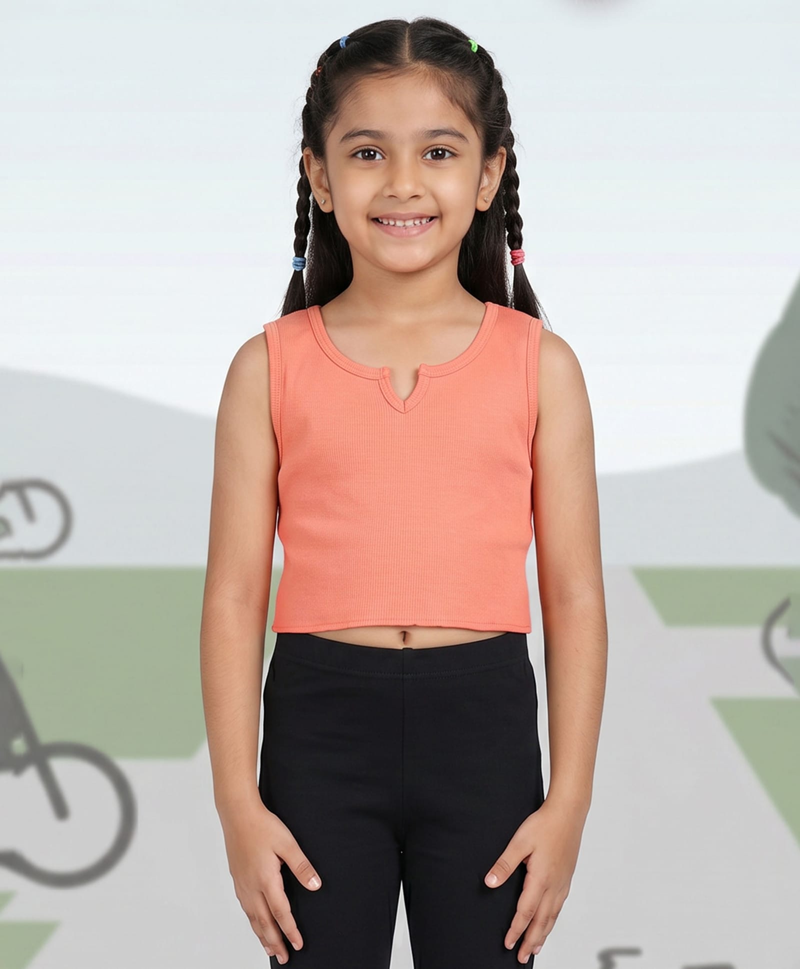 Kiddopanti Cotton Spandex Knit Sleeveless Solid Tank Top - Fresh salmon-image-6