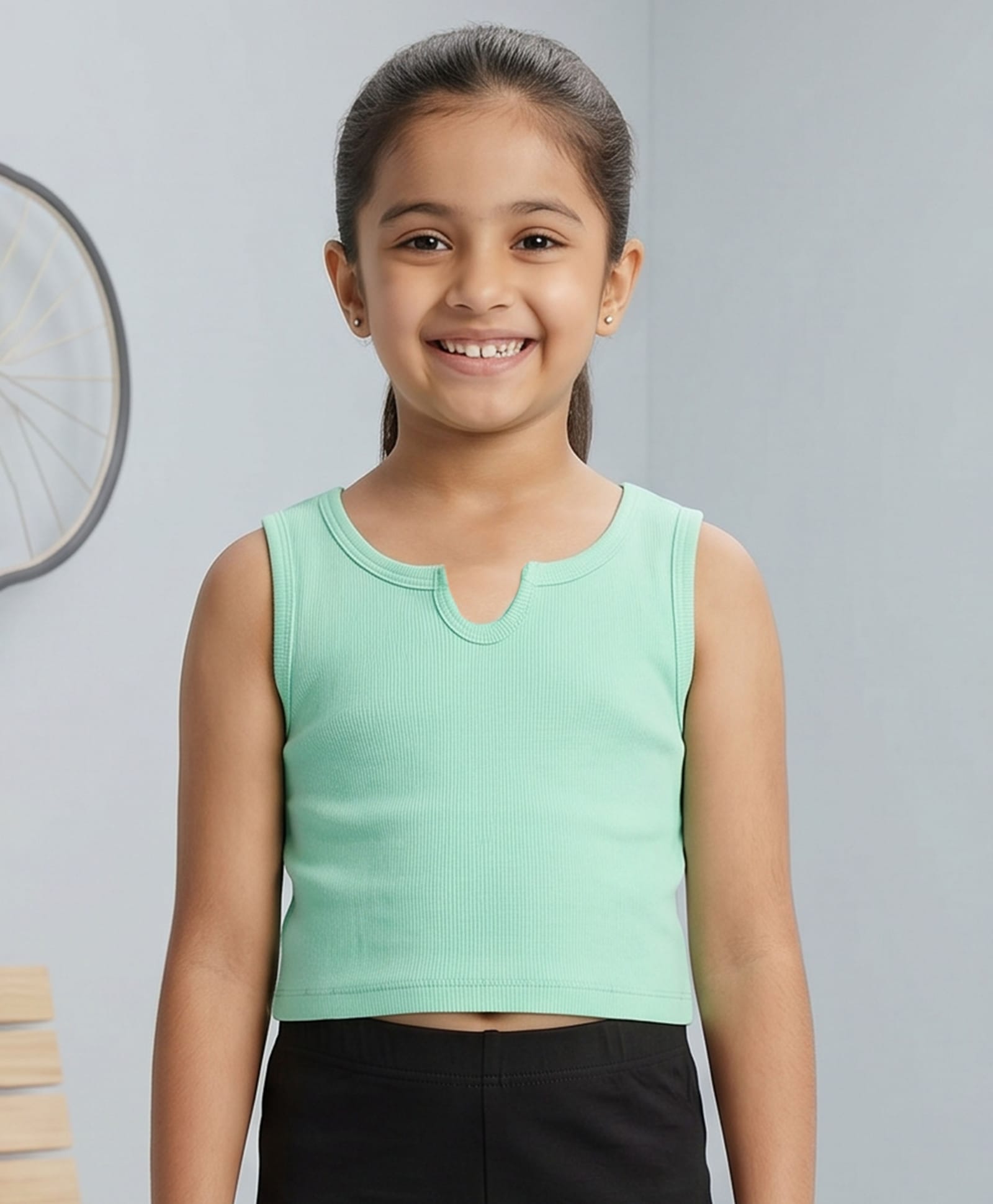 Kiddopanti Cotton Spandex Knit Sleeveless Solid Tank Top - Light Green-image-36