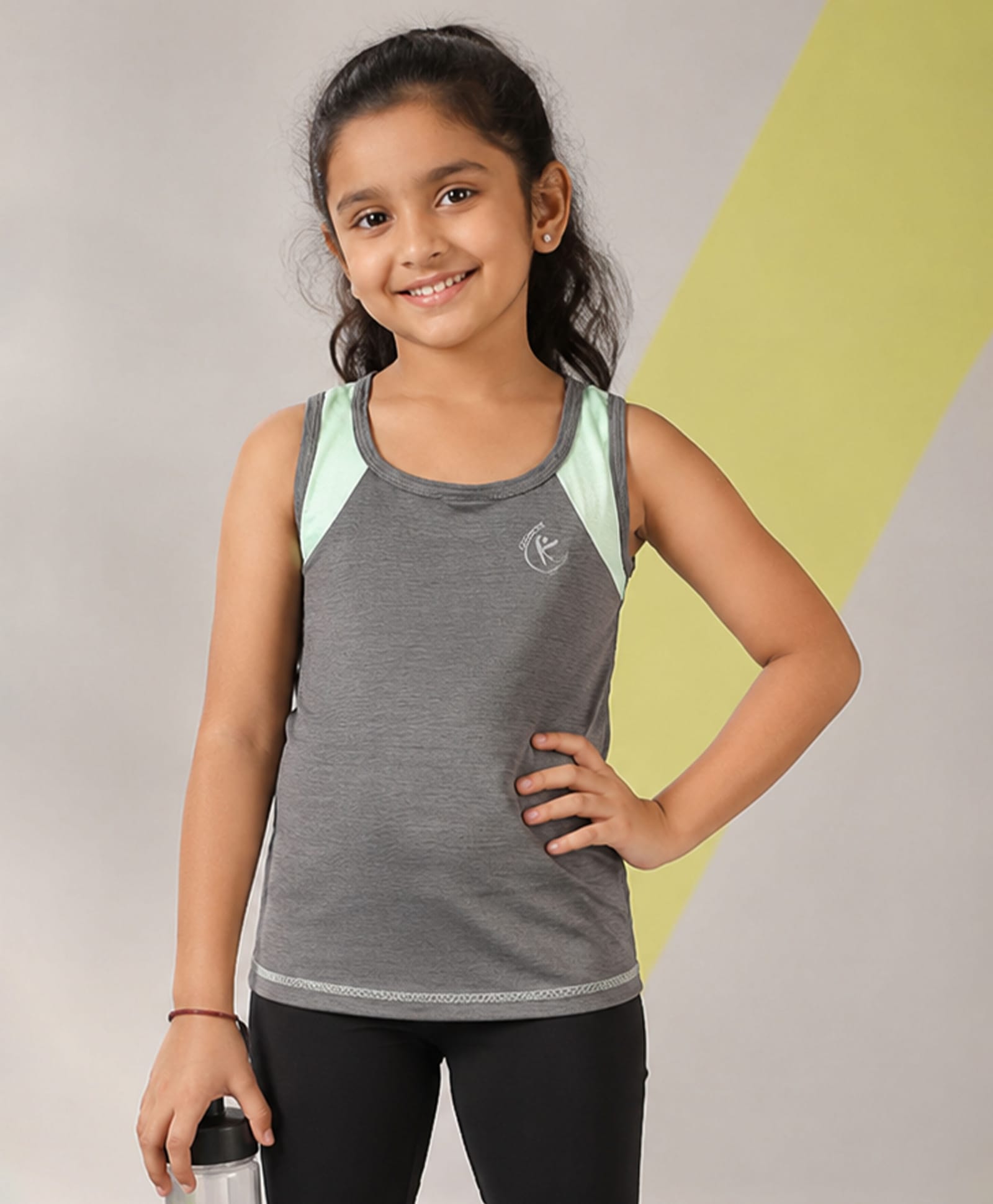 Kiddopanti Knit Sleeveless Cut & Sew Detailed Tee - Dark Grey-image-16