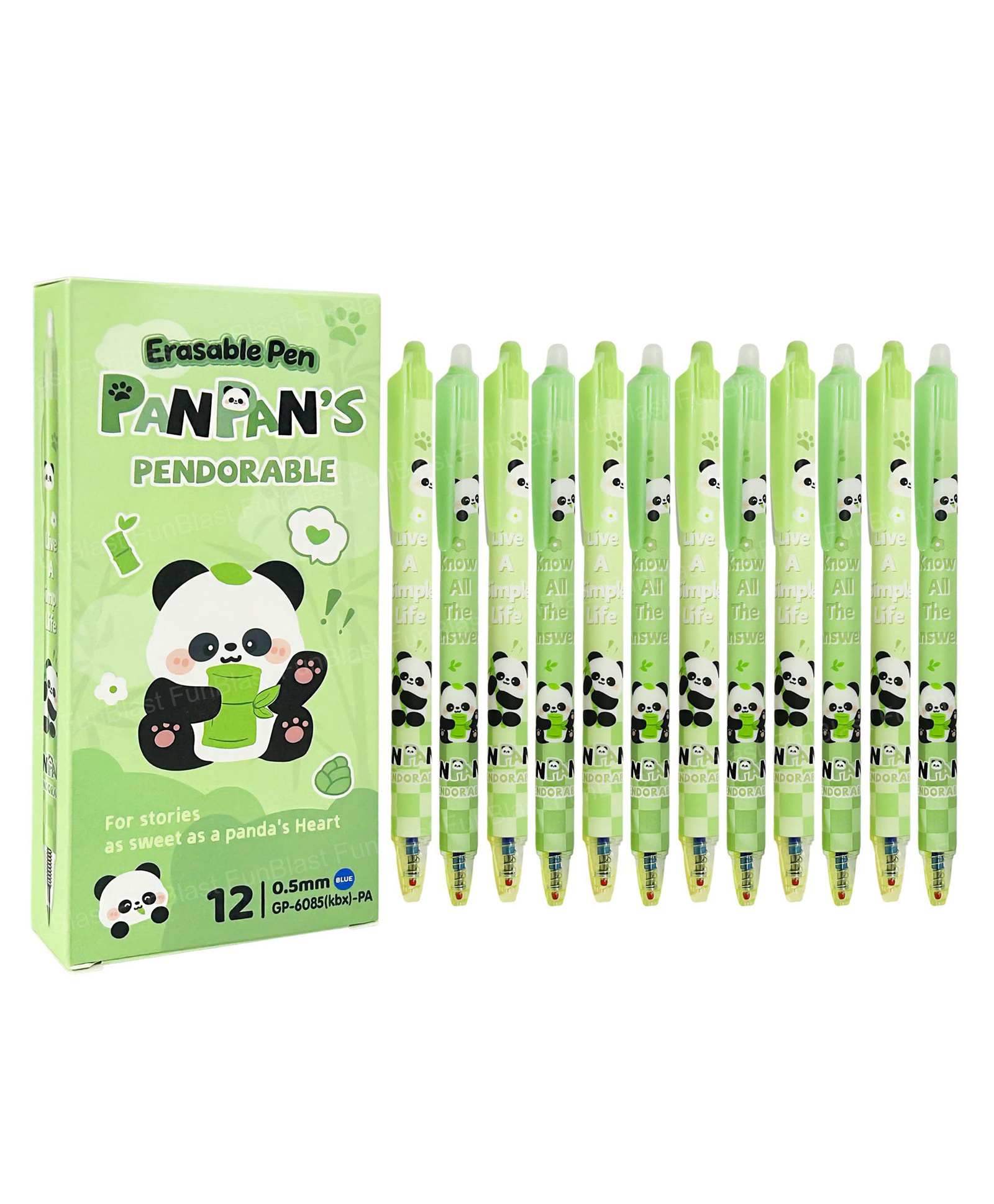 FunBlast Cute Panda Erasable Gel Pens with Magic Eraser for Kids - Pack of 12 Pcs (Blue Ink)-picture-8