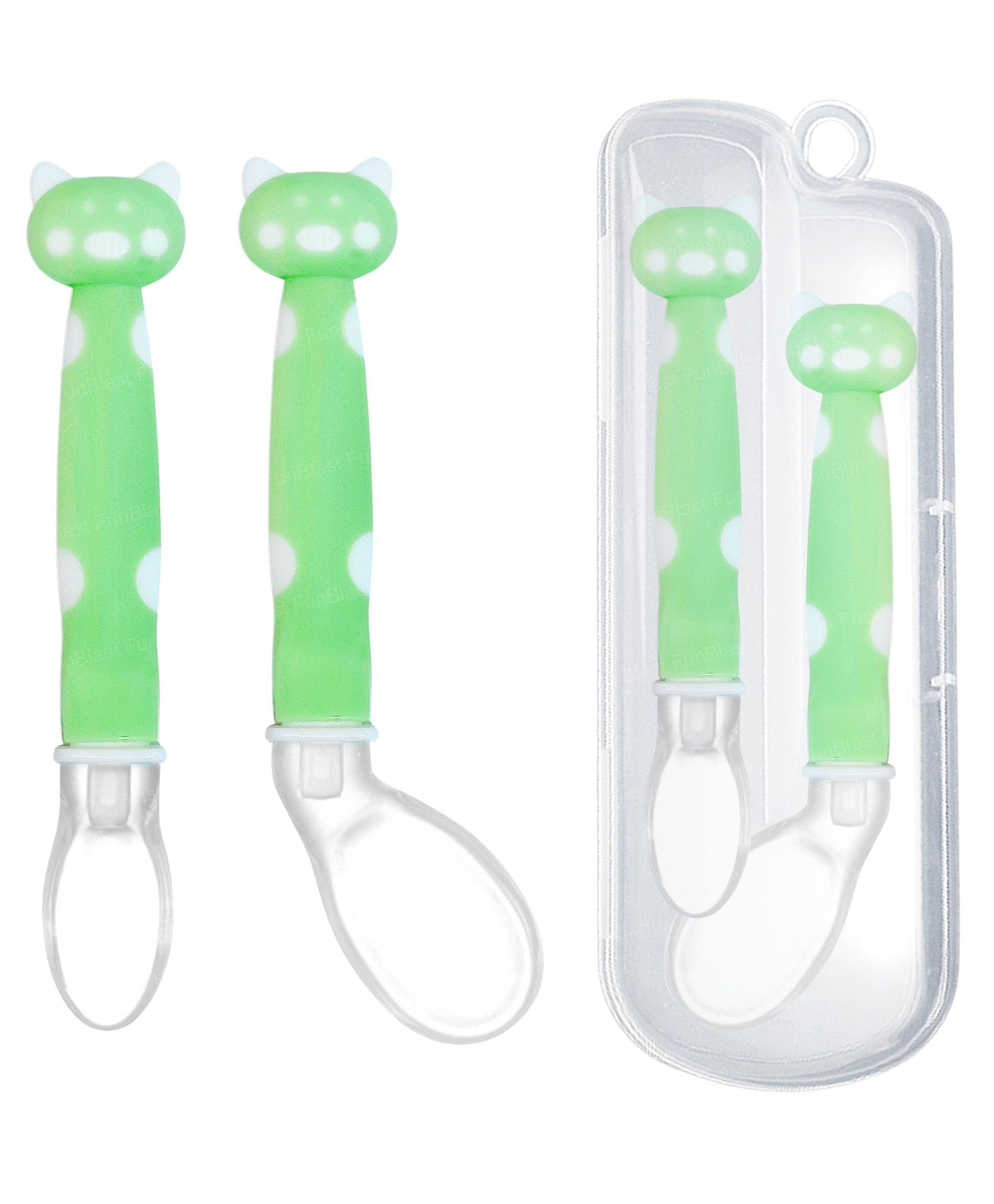 FunBlast Baby Self Feeding Training Spoons Set - Pack of 2 (Green)-picture-33
