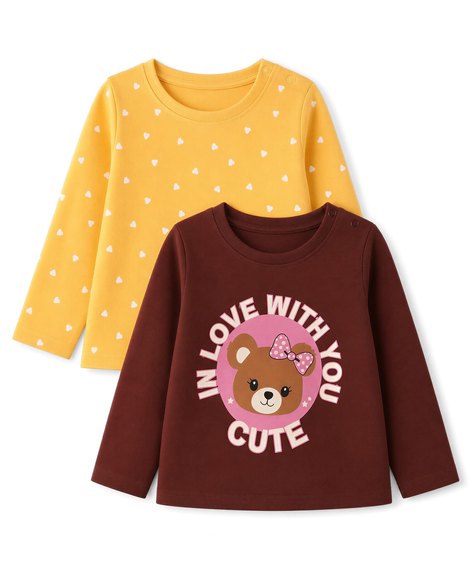 Doodle Poodle 100% Cotton Knit Full Sleeves Bear & Text Printed T-Shirts Pack Of 2 - Brown & Yellow-picture-19