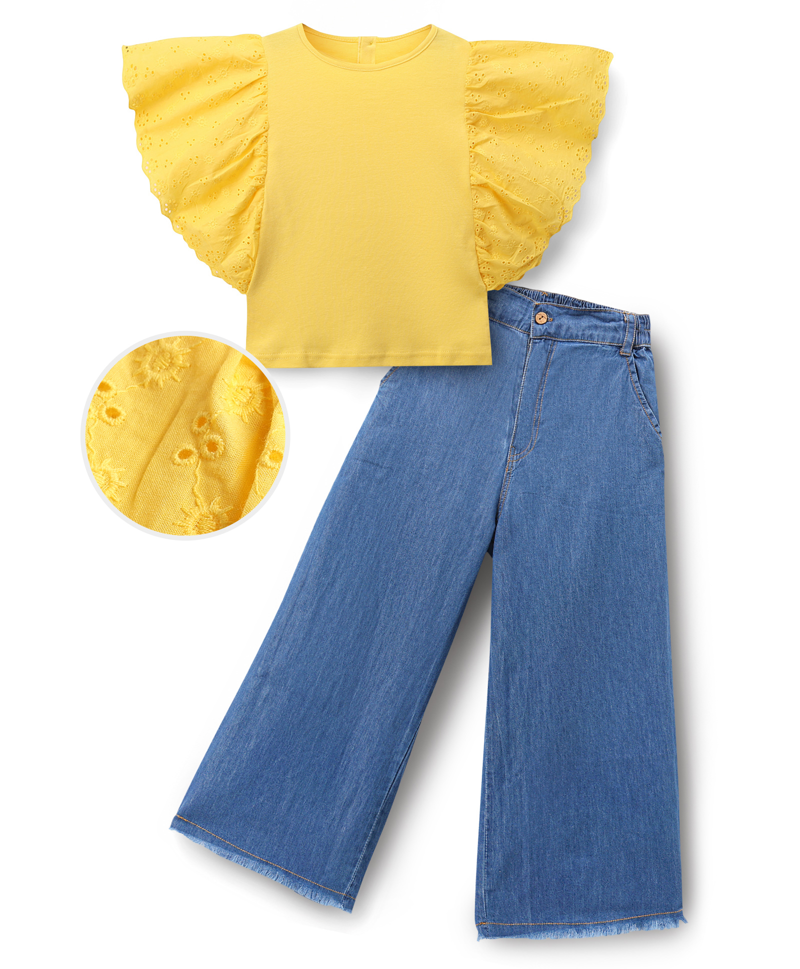 OLLINGTON ST. Sinker Knit Half Sleeves Top & Denim Jeans - Mustard & Blue-image-5
