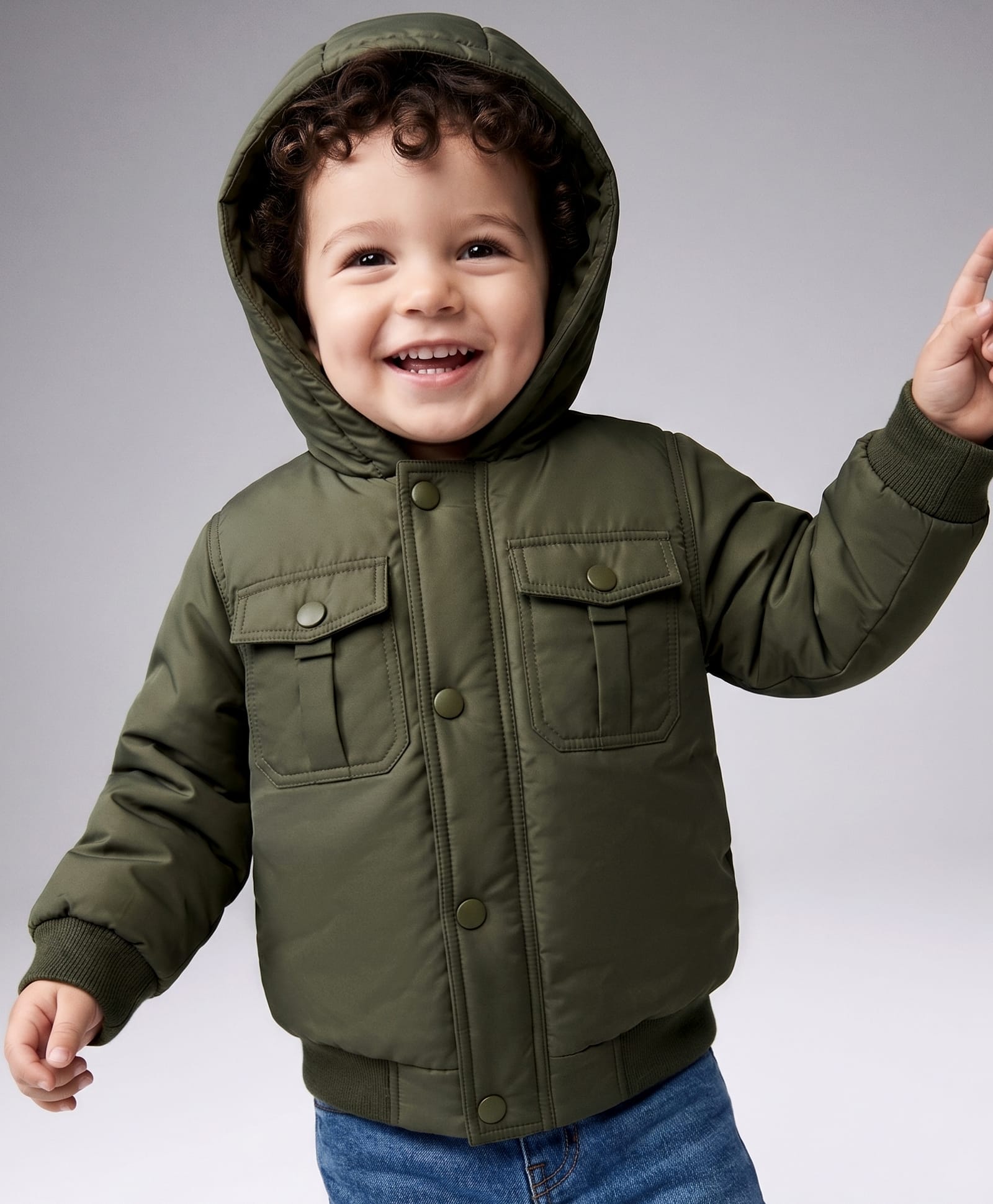 Babyhug Woven Full Sleeves Padded/Quilted/ Winter Jacket - Olive-image-34