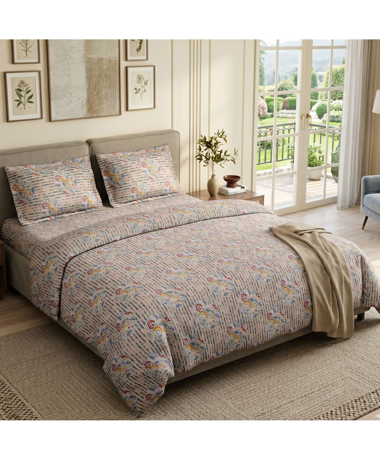 Haus & Kinder Cotton Double Flat Bedsheet Set, designed to provide ultimate comfort and style. Made from premium, 100% cotton, our fitted sheet provides a soft, breathable surface.-picture-42