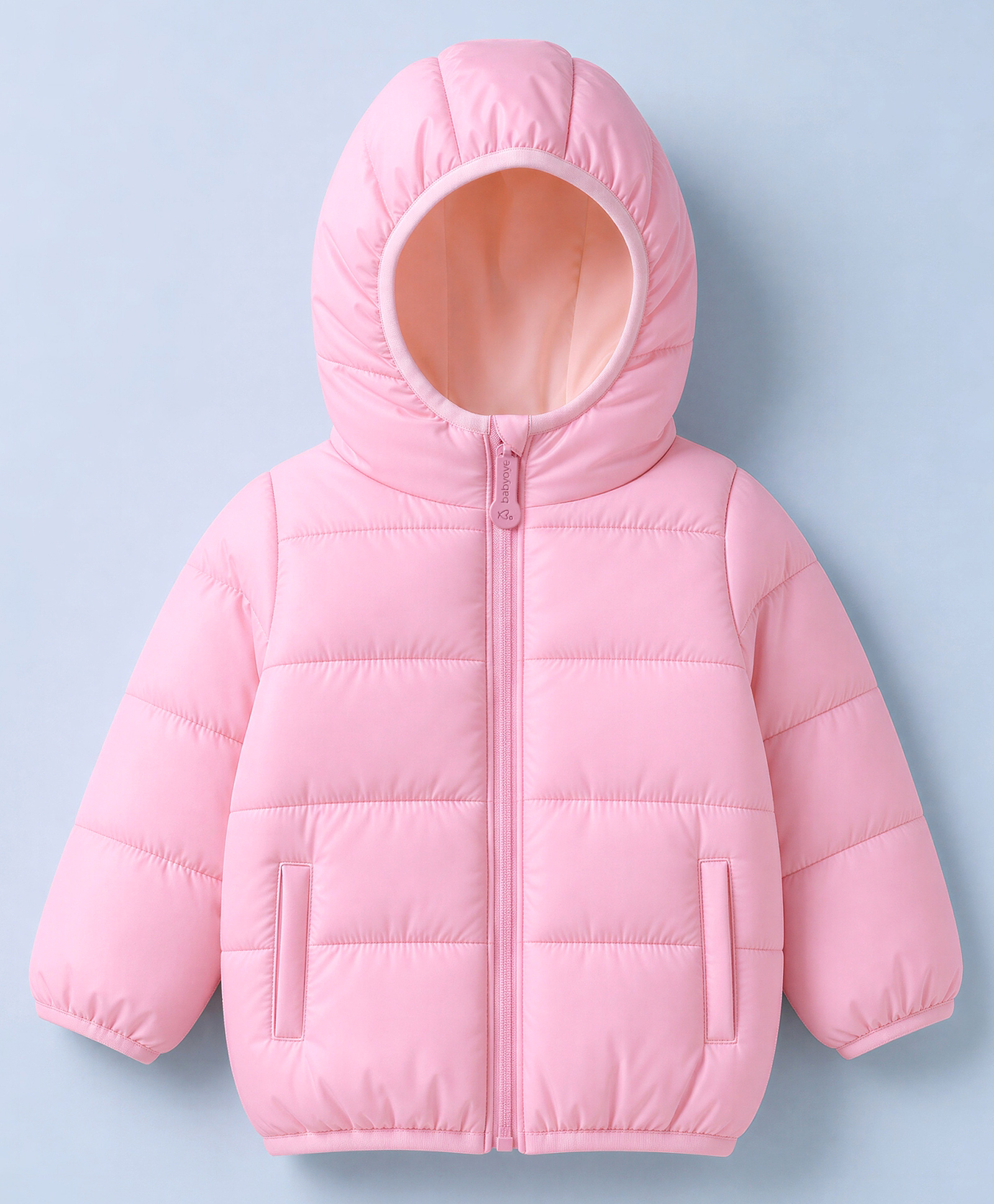 Babyoye Woven Full Sleeves Solid Hooded Padded Jacket - Pink-picture-15