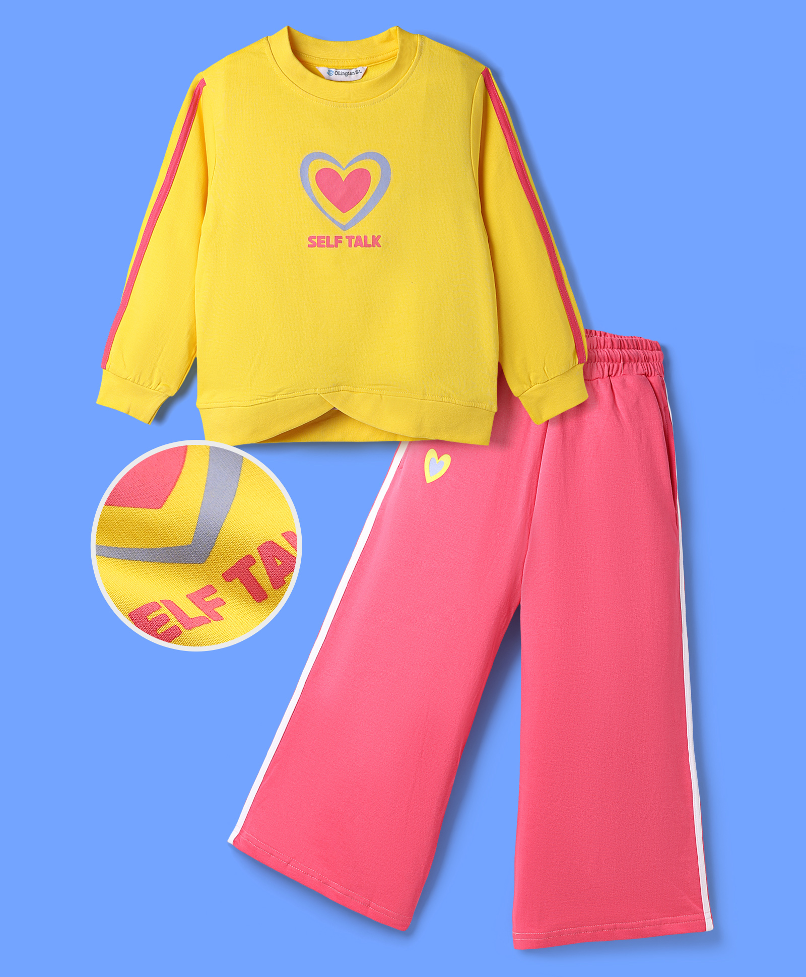 OLLINGTON ST. Looper Knit Full Sleeves Self Talk Text Printed Winter Wear Suits - Yellow & Pink-image-40