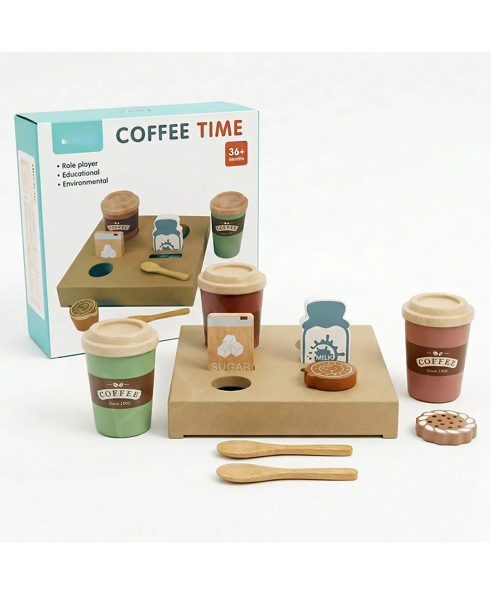 YAMAMA 10 Pieces Wooden Coffee Time Playset Toys for Kids, Interactive Early Learning Educational Kids Toys, Montessori Sensory Educational Role & Pretend Play Toys - Multicolor-image-2