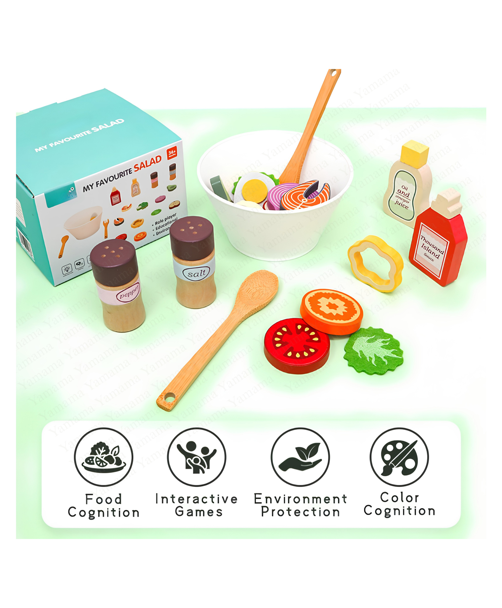 YAMAMA Wooden My Favourite Salad Set, Interactive Early Learning Educational Kids Toys, Montessori Busy Board Sensory Educational Role Play Toys for Kids - Color May Vary-image-46