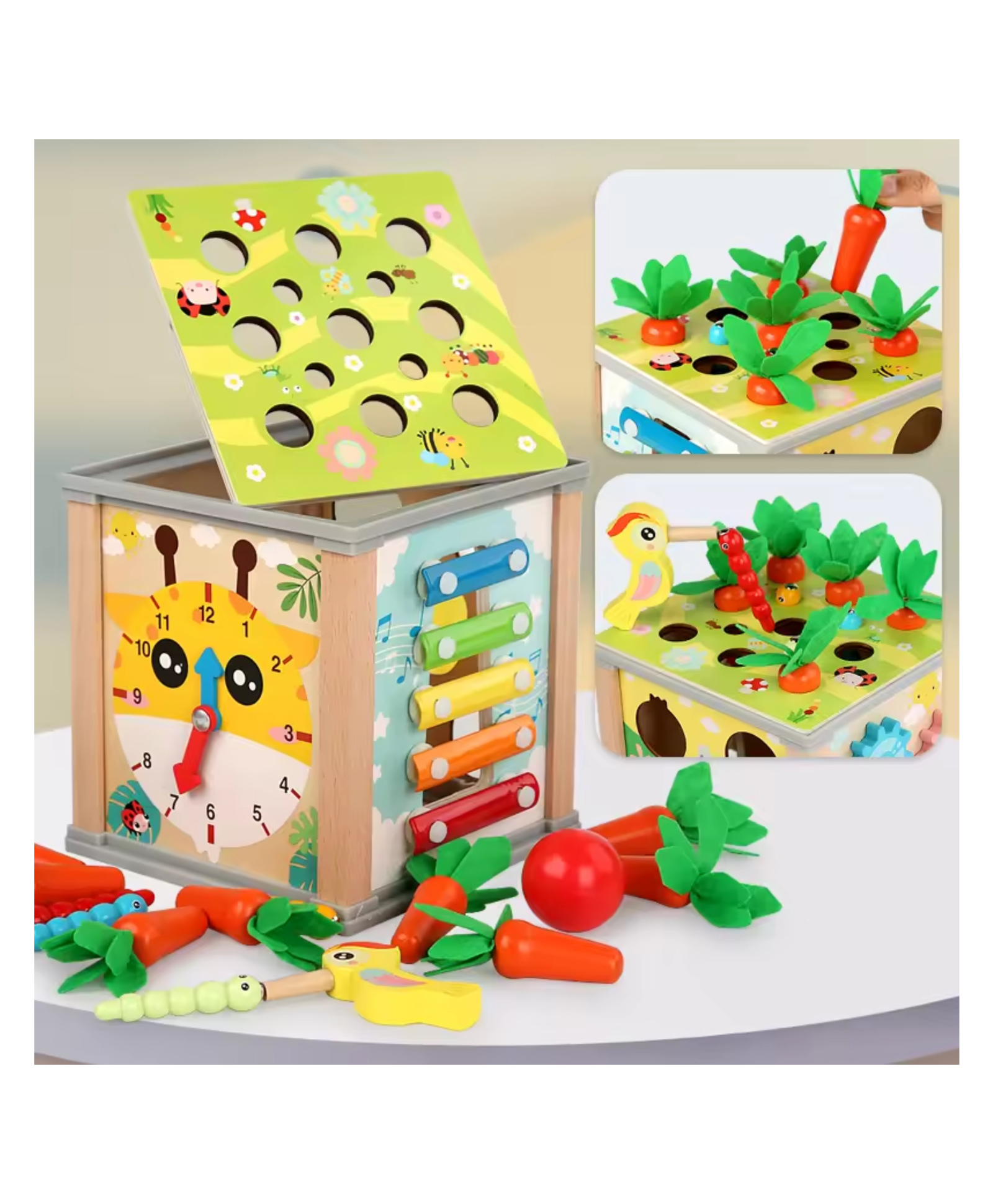 YAMAMA 7-in-1 Wooden Treasure Chests Toy, Interactive Early Learning Educational Kids Toys, Montessori Busy Board Sensory Educational Role Play Toys for Kids - Color May Vary-image-36