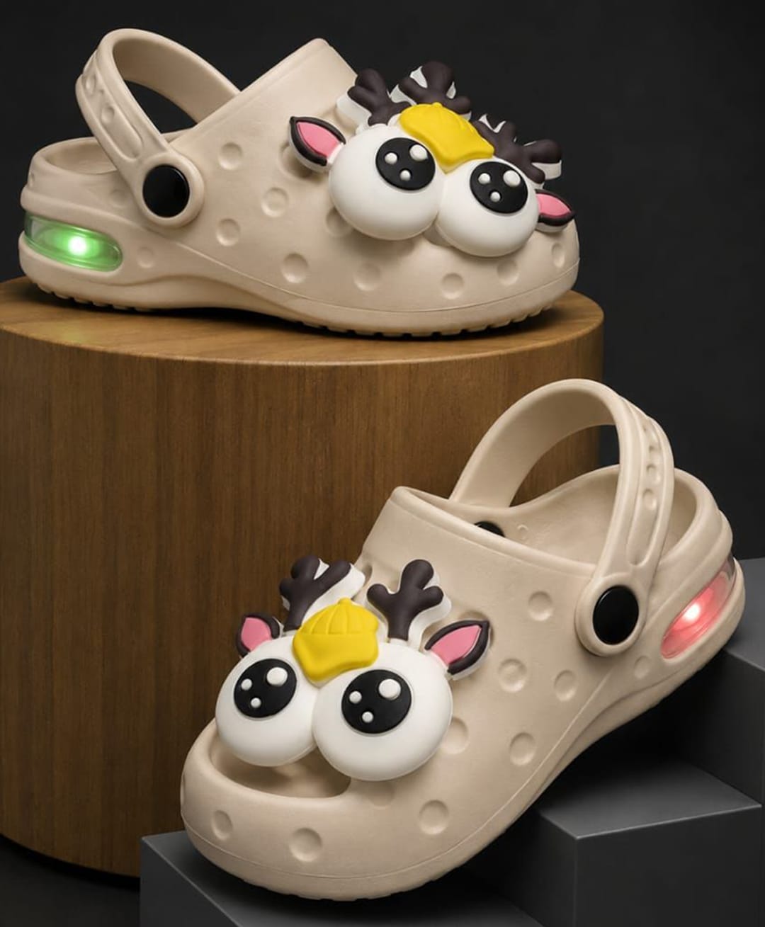 NEW STEPS Eyes Applique Detailed Slingback LED Clogs - Beige-picture-37