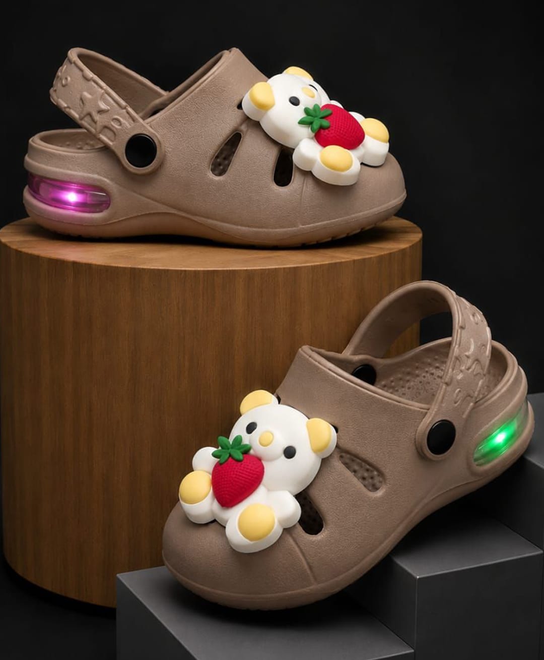 NEW STEPS Bunny Applique Detailed Slingback LED Clogs - Brown-picture-21