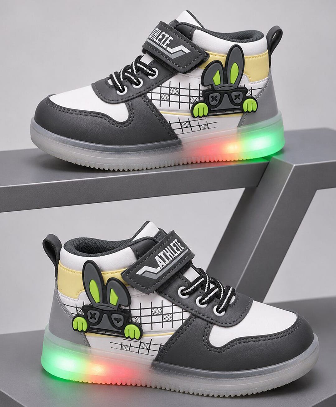 NEW STEPS Bunny Applique Detailed Velcro Closure LED Shoes - Grey-picture-23