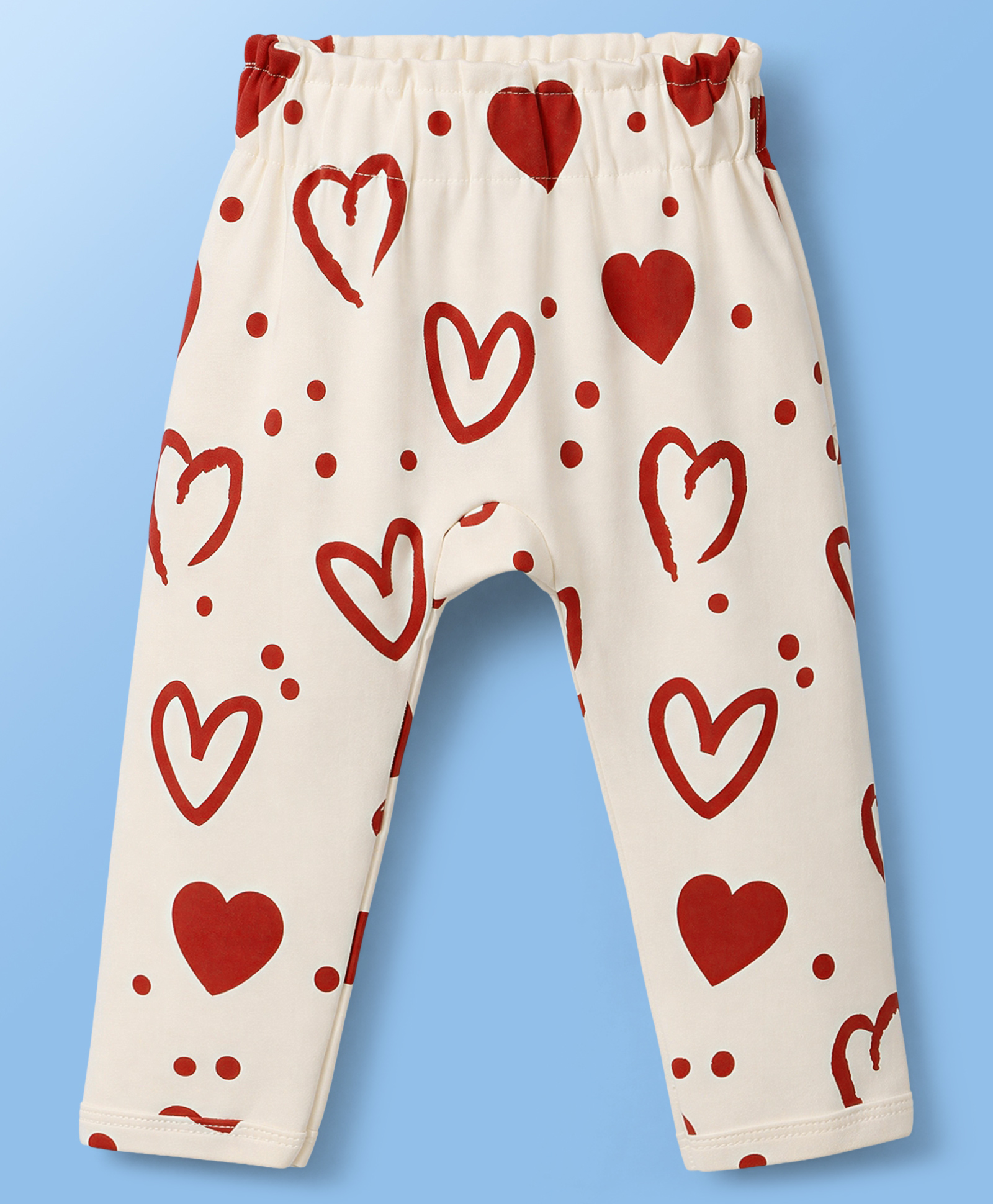 Doodle Poodle 100% Cotton Knit Full Length Hearts Printed Diaper Leggings - Cream-image-32