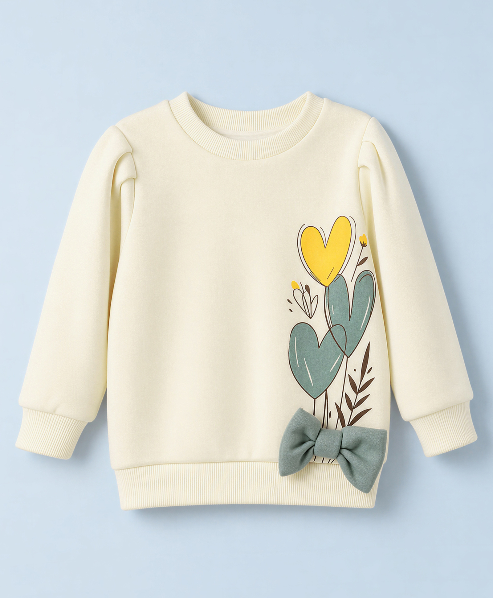 Mark & Mia Sweatshirt and Bow with Full Sleeves and Hearts Print - Beige-image-12