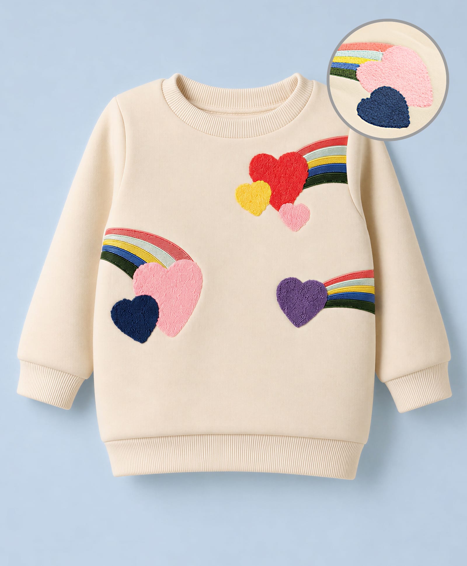 Mark & Mia Sweatshirt with Full Sleeves and Hearts Embroidery - Beige-picture-25