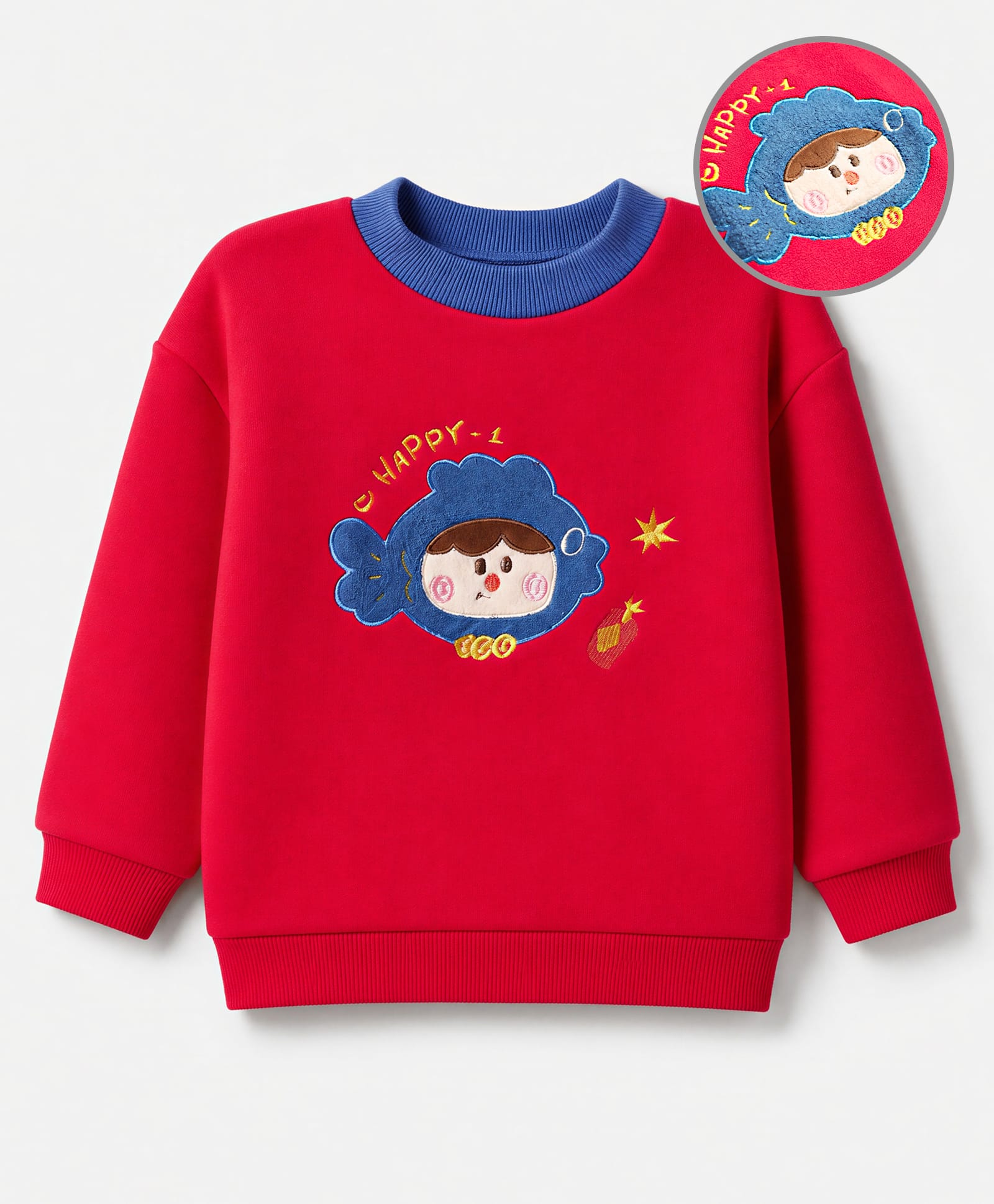 Mark & Mia Sweatshirt with Full Sleeves and Happy Character Embroidery - Red-picture-22