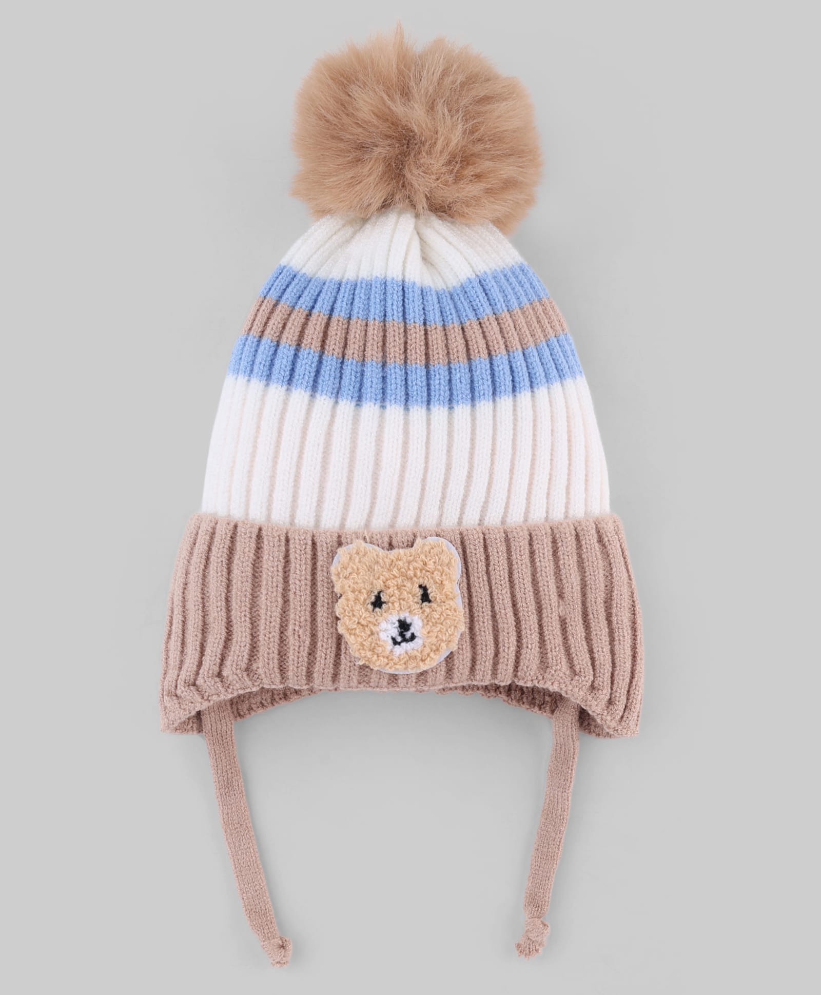 Babyhug Knit Woollen Cap with Stripes & Pom Pom Brown - Diameter 10 cm-image-21