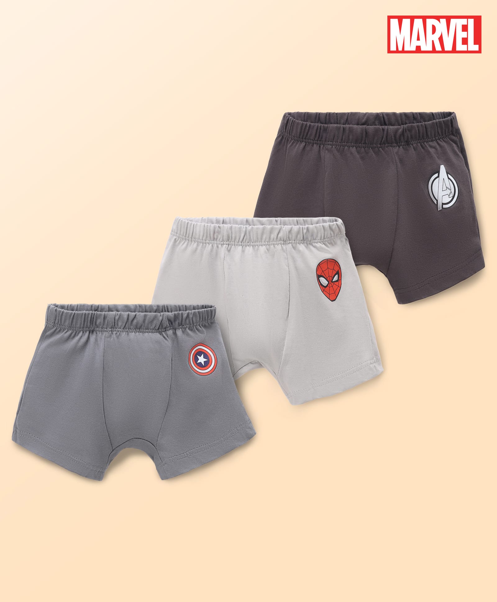 Babyhug Marvel Single Jersey Knit Brief with Avenger Graphic Pack of 3 - Brown, Grey, Light Grey-image-21