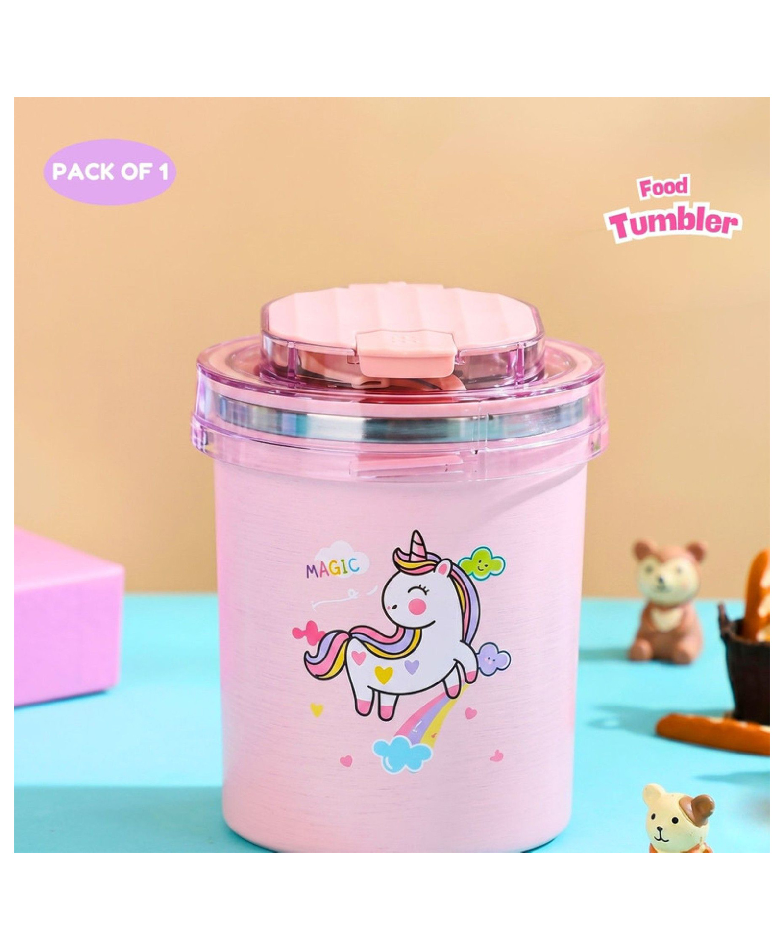 Puchku Food Soup Tumbler Stainless Steel Baby Theme Pack of 1, 530 Ml - Pink-picture-20