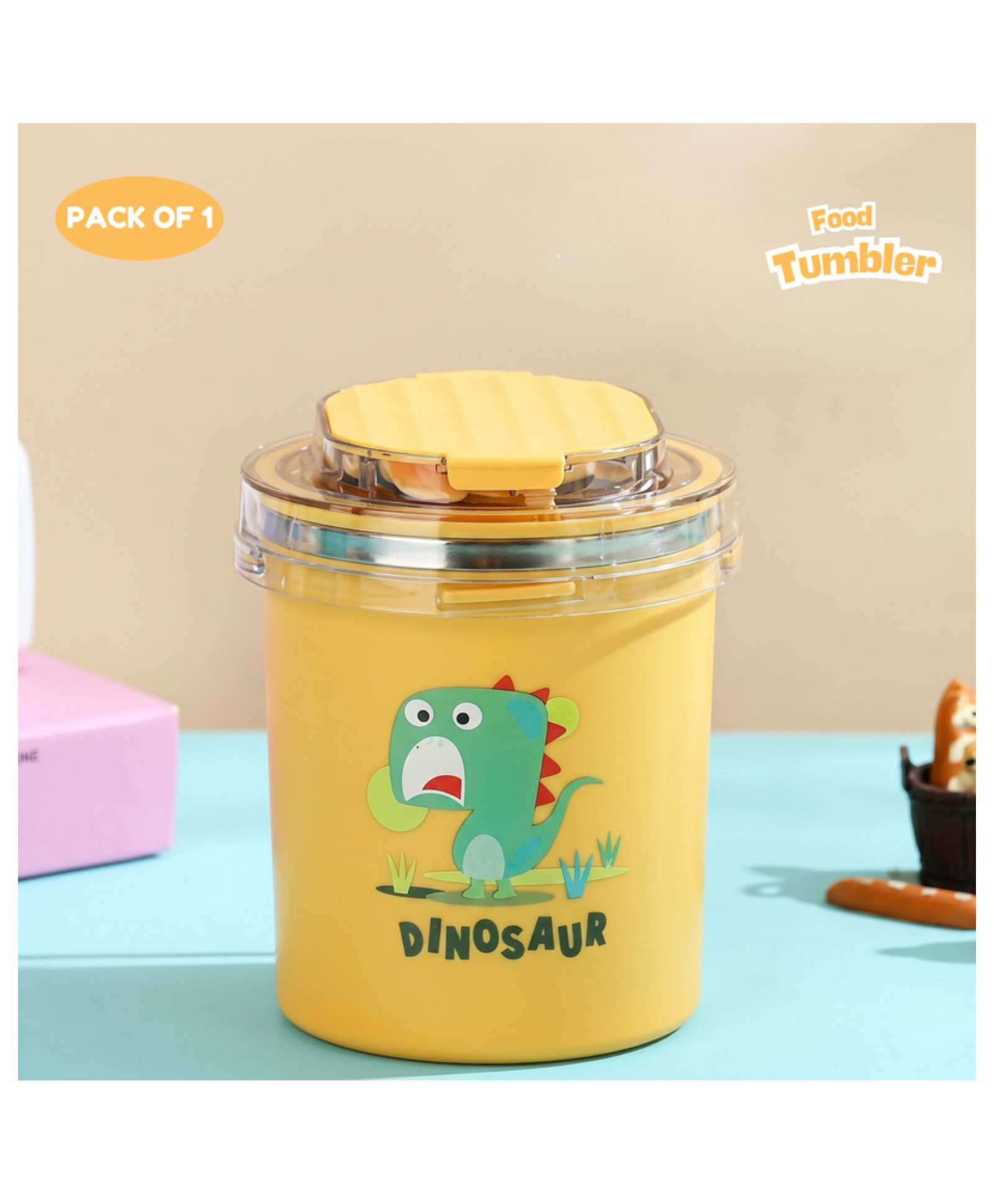 Puchku Food Soup Tumbler Stainless Steel Baby Theme Pack of 1, 530 Ml - Yellow-picture-27