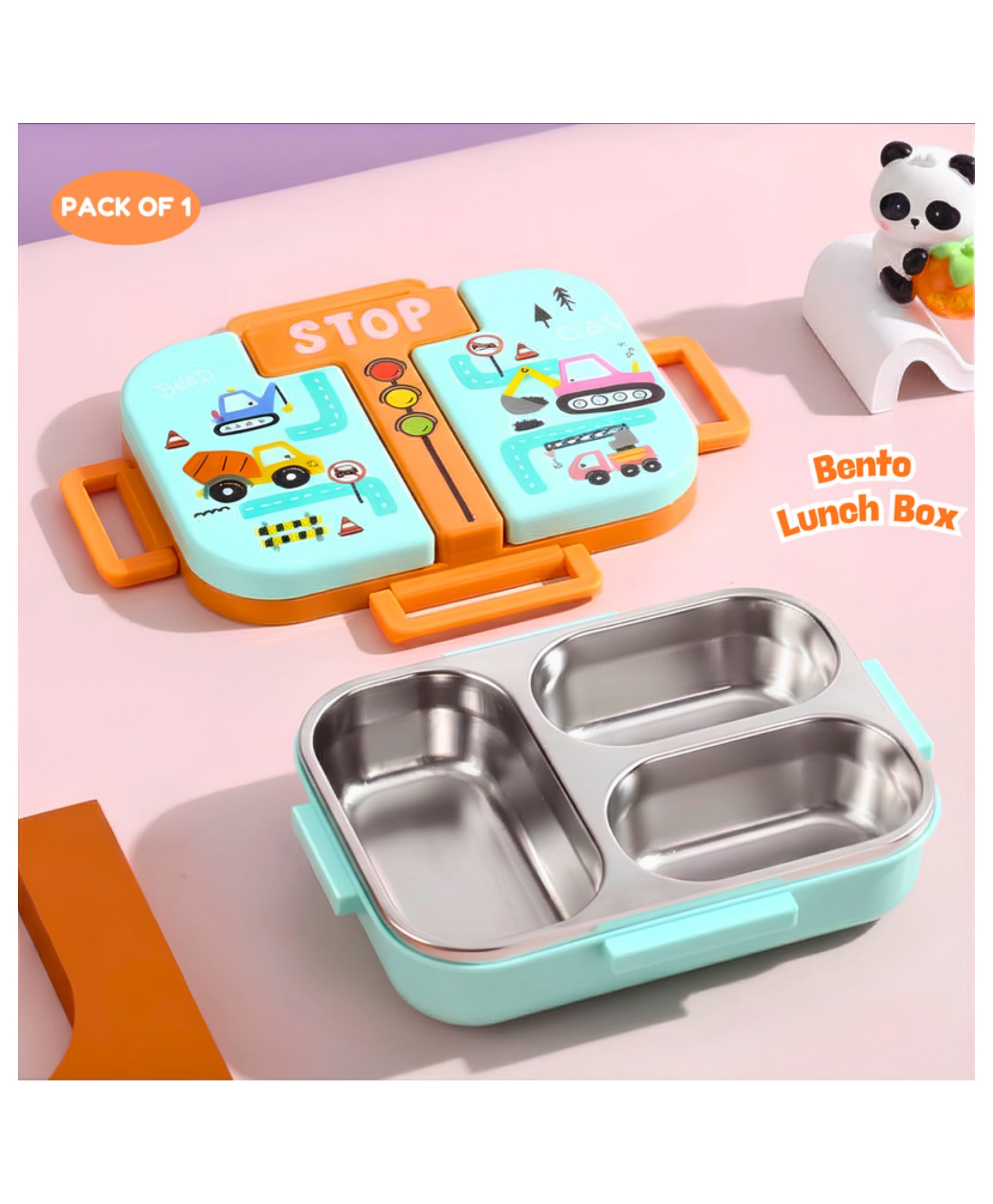 Puchku Leak Proof Lunch Box 851ML Printed Lunch Box |Leak Resistant|Freezer Safe|3 compartment, 1 Spoon|Perfect for School Kids & Outdoors -Green-image-12