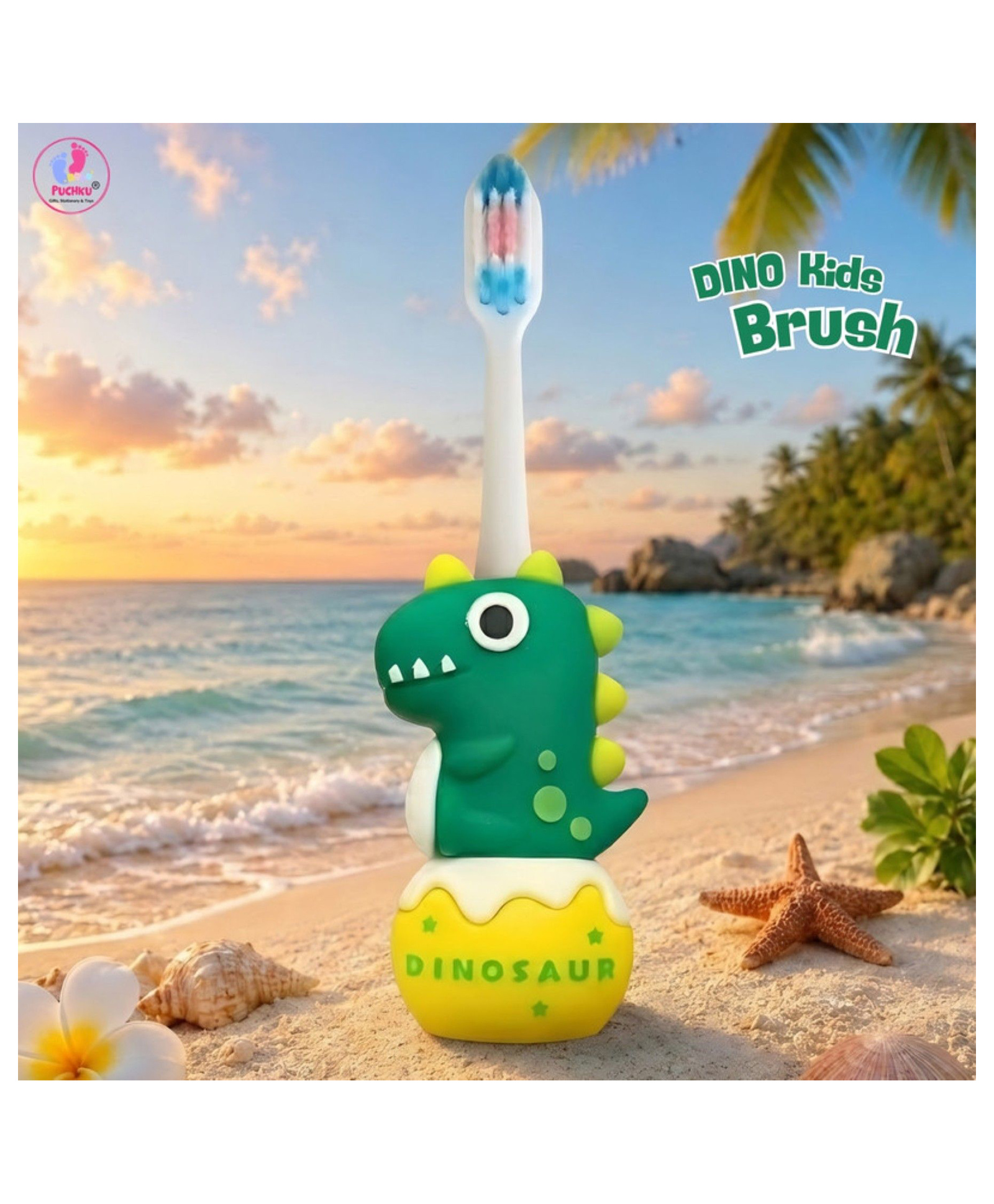 Puchku Baby Toothbrush Supersoft Bristles Dino Toothbrush for Kids , Babies , Toddlers- Green-image-46