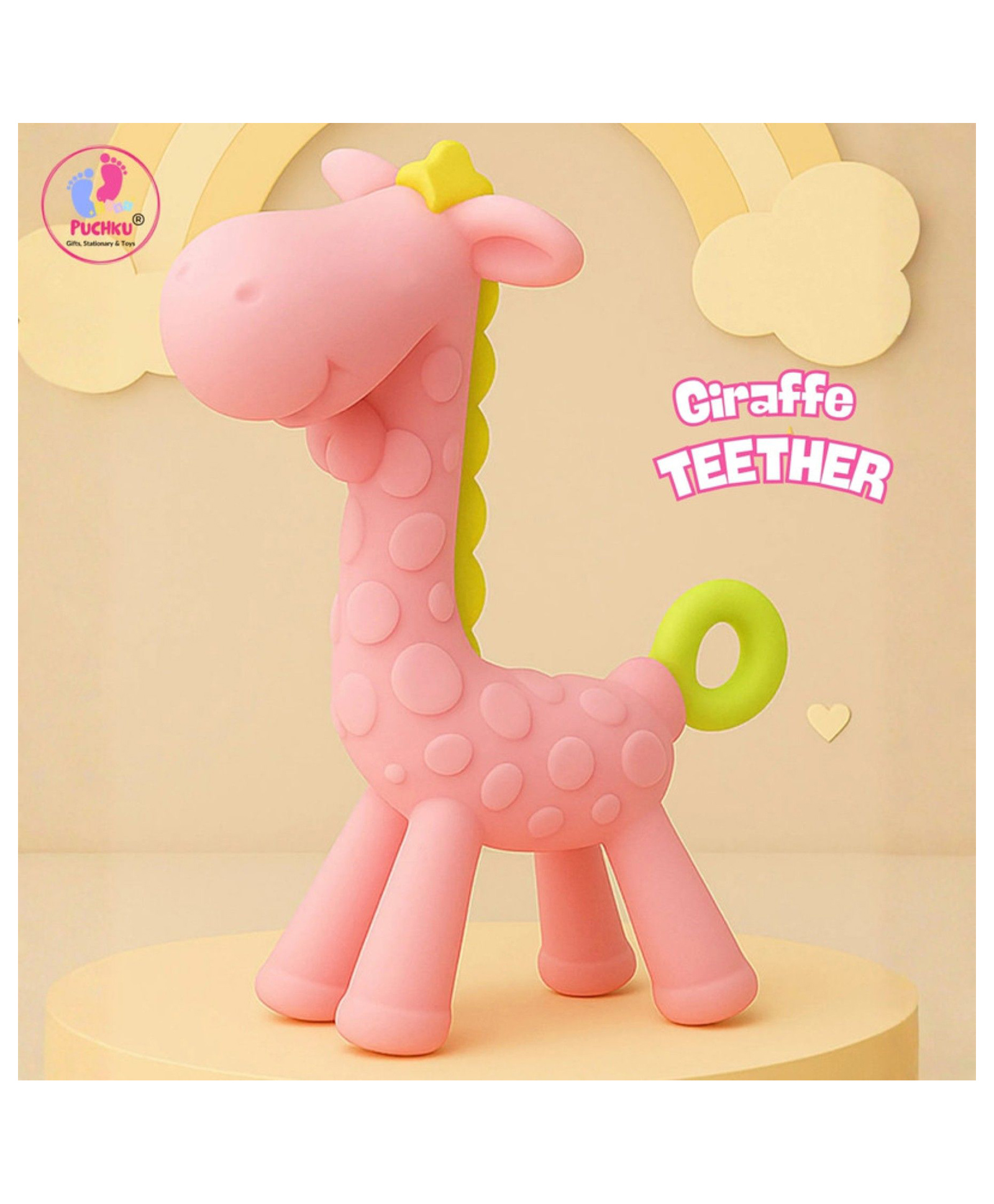 Puchku Non Toxic BPA Free Giraffe Teether|Easy to Grip|Fits in Mouth, Stimulates and Massages Sore Gums|Gifting Toy - Pink-picture-12