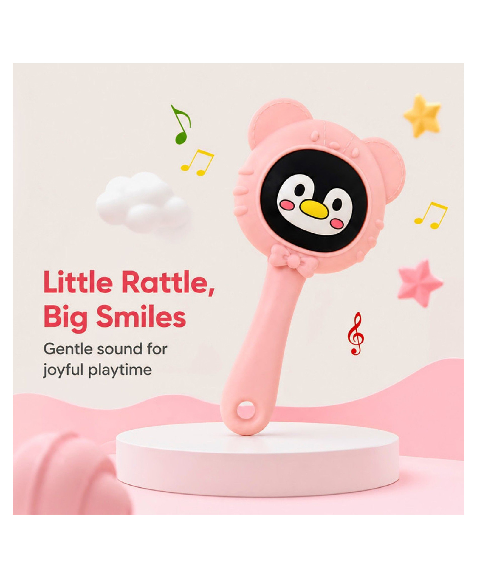 Puchku Baby Silicone Teether Cum Rattle Safe, Soothing & Fun For Teething Infants - Pink-image-44