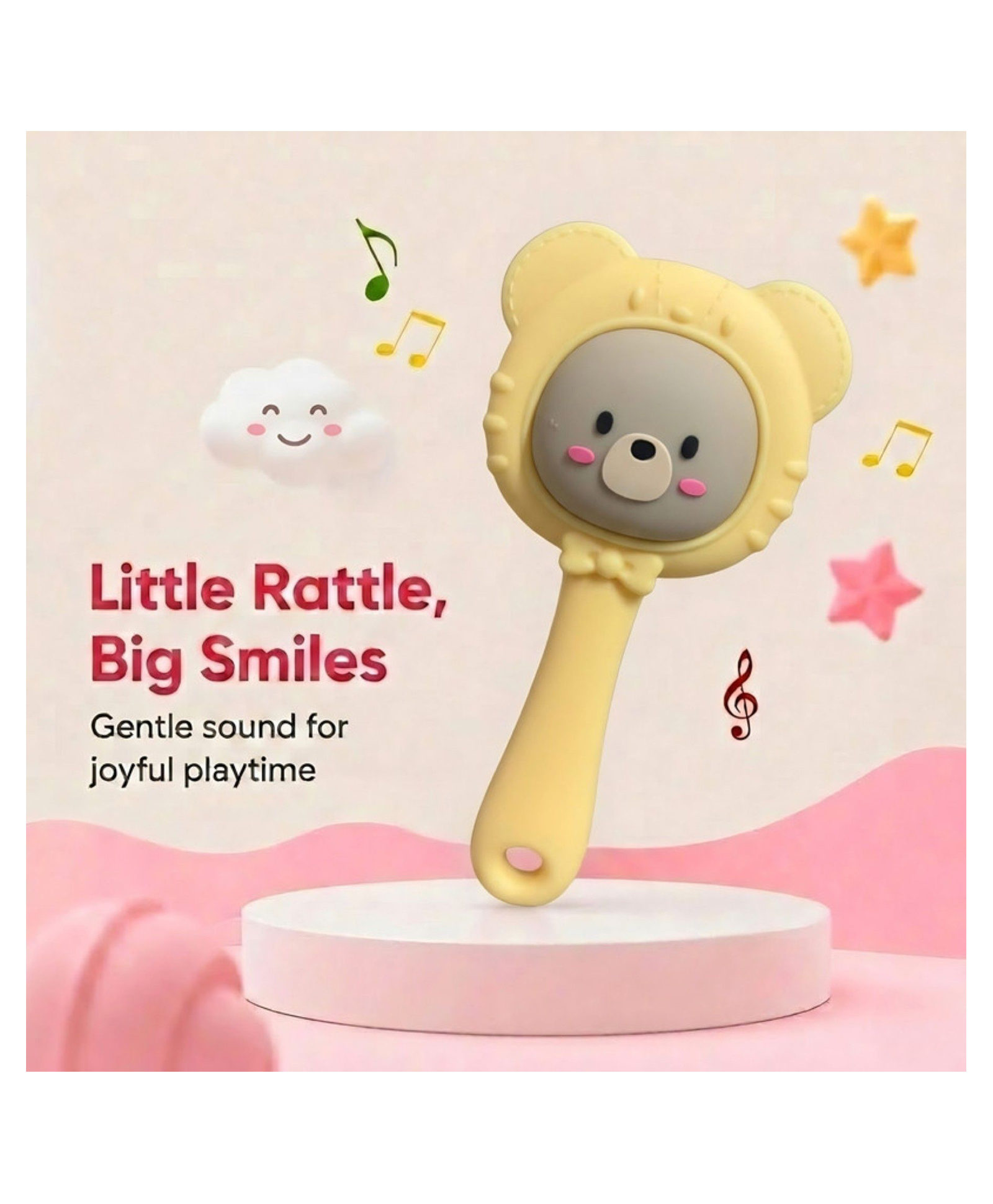 Puchku Baby Silicone Teether Cum Rattle Safe, Soothing & Fun For Teething Infants - Yellow-image-36