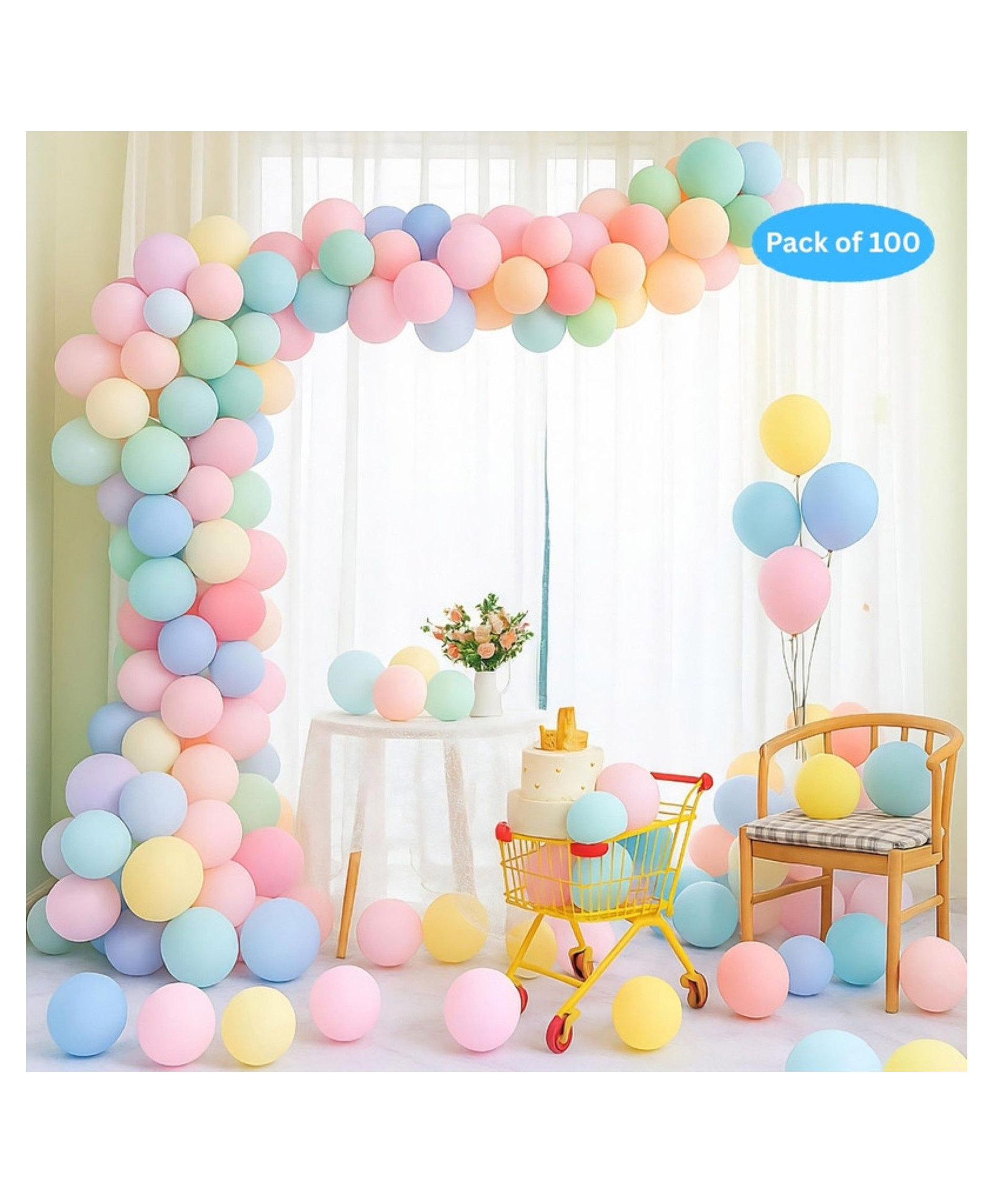 Puchku 10 Inch Pastel Colored Balloons Macaron Party Decorations Pack of 100- Multicolour-image-5
