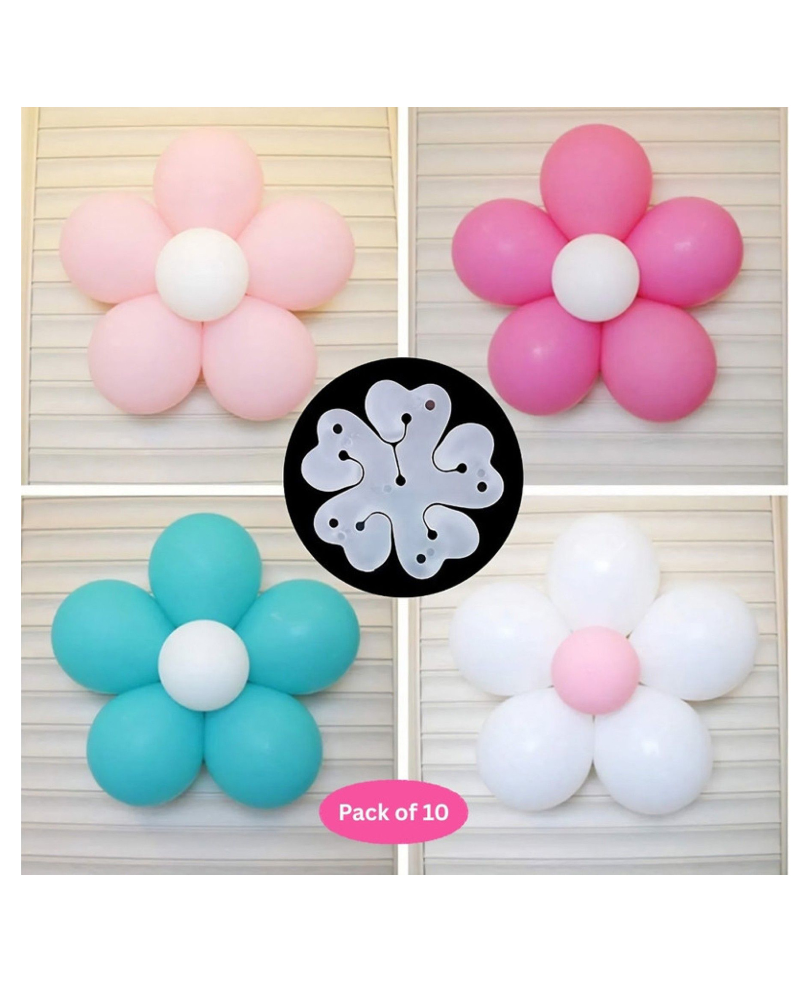 Puchku 10 Pcs Reusable Flower Shape Balloon Clips Holders Sticker - White-image-31