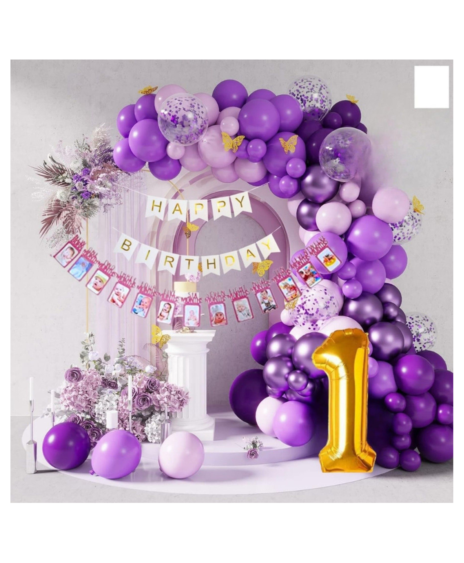 Puchku 53 Piece Violet 1St Birthday Girl Decoration Item Set Combo With Month Banner Decorations For A Violet-Themed Birthday Celebrations For Girls 1St Birthday Decorations Backdrop Kit-picture-17