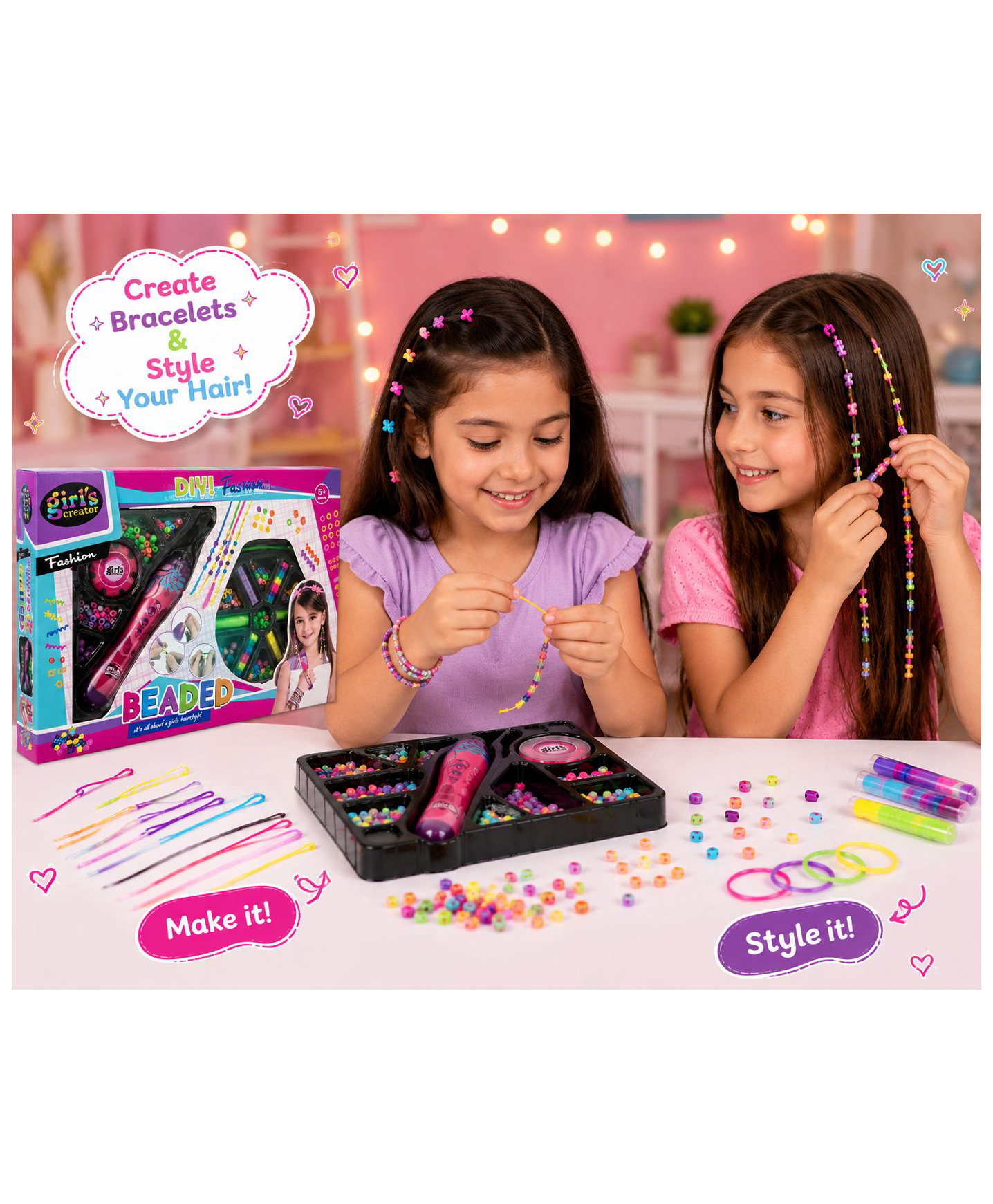 Zyamalox DIY Beads Band diy bracelet making toy for girls with colorful beads beauty set toy kids toys for girls creative little beauty set toy fun activity (Assorted Color)-picture-28
