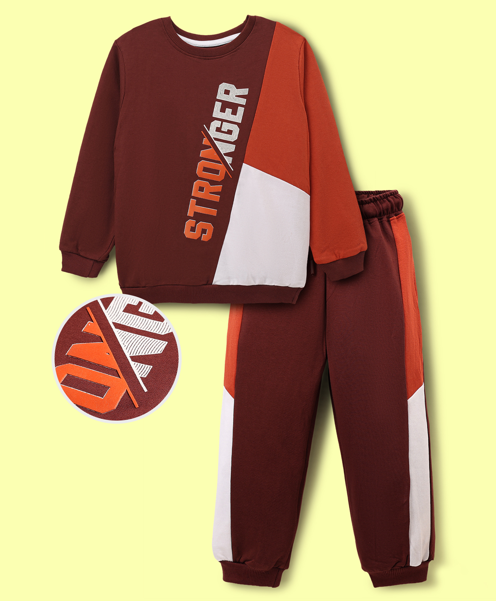 OLLINGTON ST. Looper Knit Full Sleeves Stronger Text Printed Winter Wear Suits - Maroon & Brown-image-21