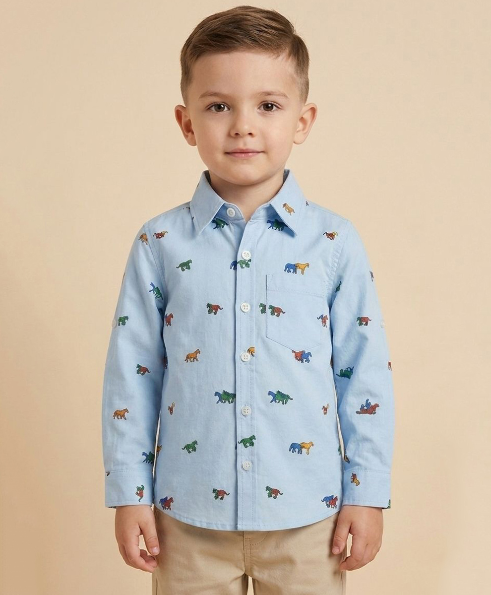 Rikidoos Cotton Woven Shirt with Full Sleeves and Animal Print - Sky Blue-picture-16
