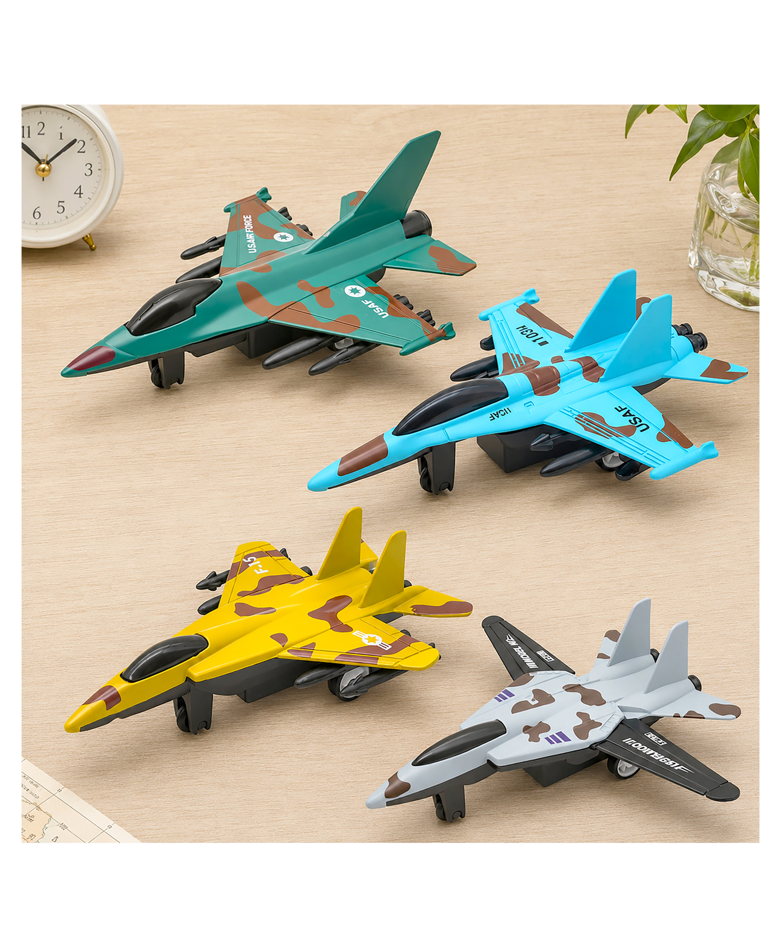VGRASSP Set Of 4 Camo Print Mini Die Cast Military Fighter Jet Toy Set For Kids - Pretend Play Alloy Metal Army Aircraft Models Gift Set With Pull Back Action For Boys And Girls - Color May Vary-image-17