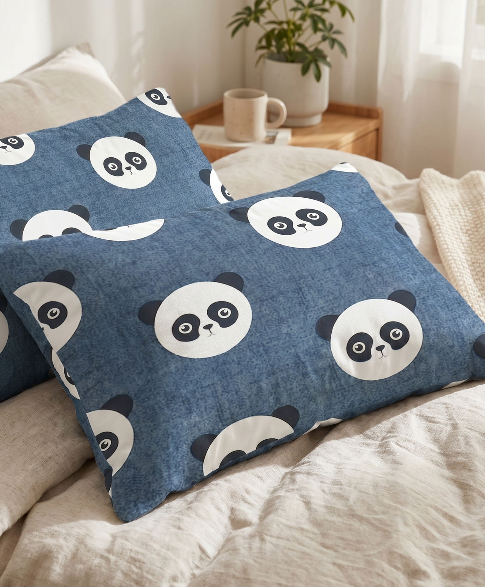 Filymore Cute Panda Printed Pillow Cover Set of 2, Soft Microfiber Pillow Cases (Only Covers, No Pillow Included), Size 17x27 Inch, Kids Room Decor, Black & White-picture-12