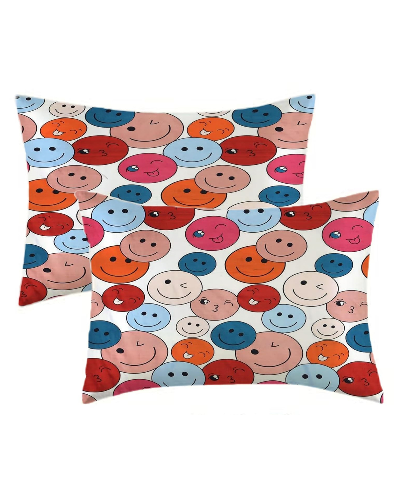 Filymore Smile Face Printed Pillow Cover Set of 2, Soft Microfiber Pillow Cases (Only Covers, No Pillow Included), Size 17x27 Inch, Cute Kids Room Decor, Yellow & Multicolor-picture-13