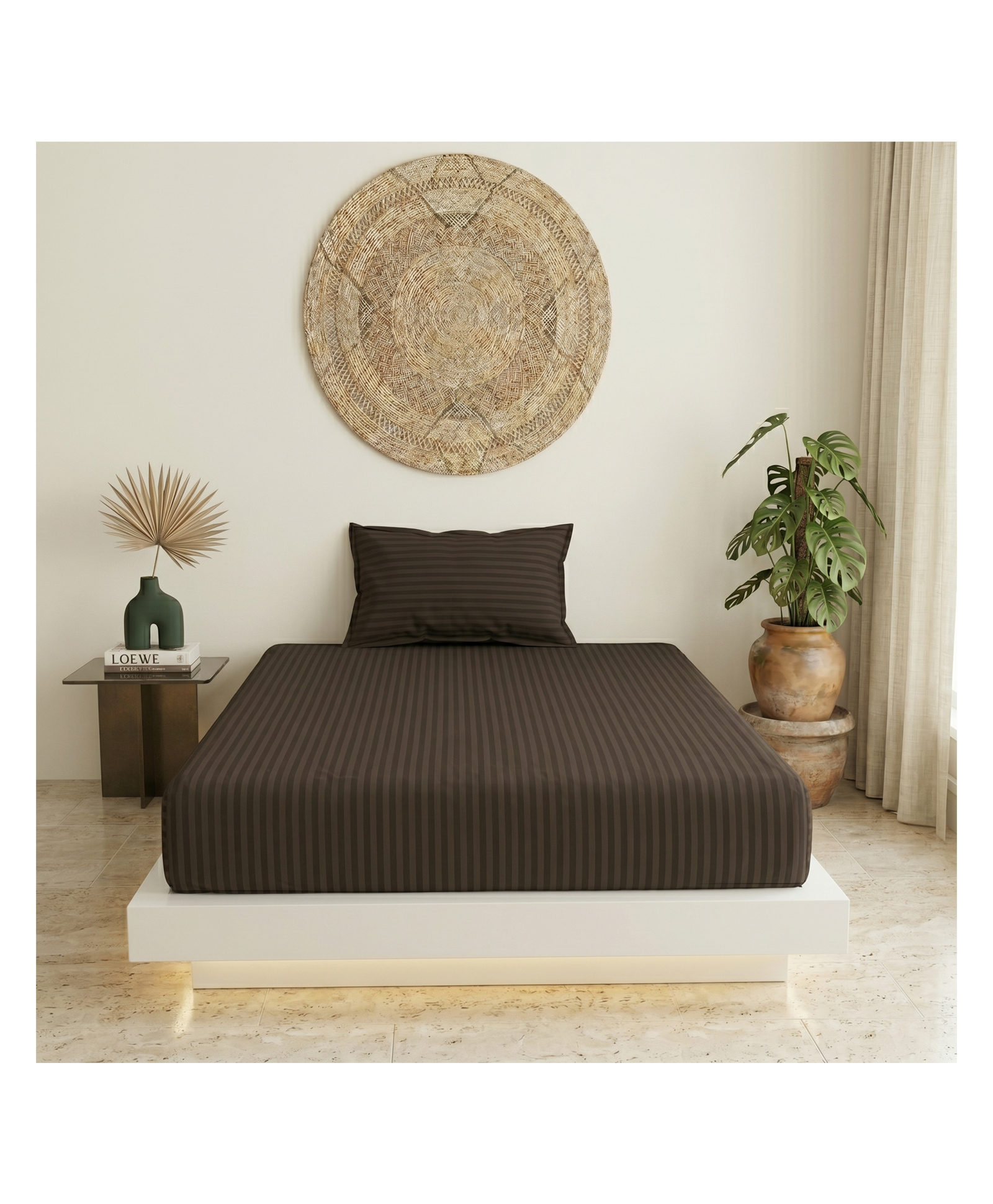 Filymore Brown Stripe Printed Single Bedsheet for Bedroom, Super Soft Microfiber Bed Sheet with 1 Pillow Cover, Single Size Bedsheet 228x152cm, Brown & Beige-image-12