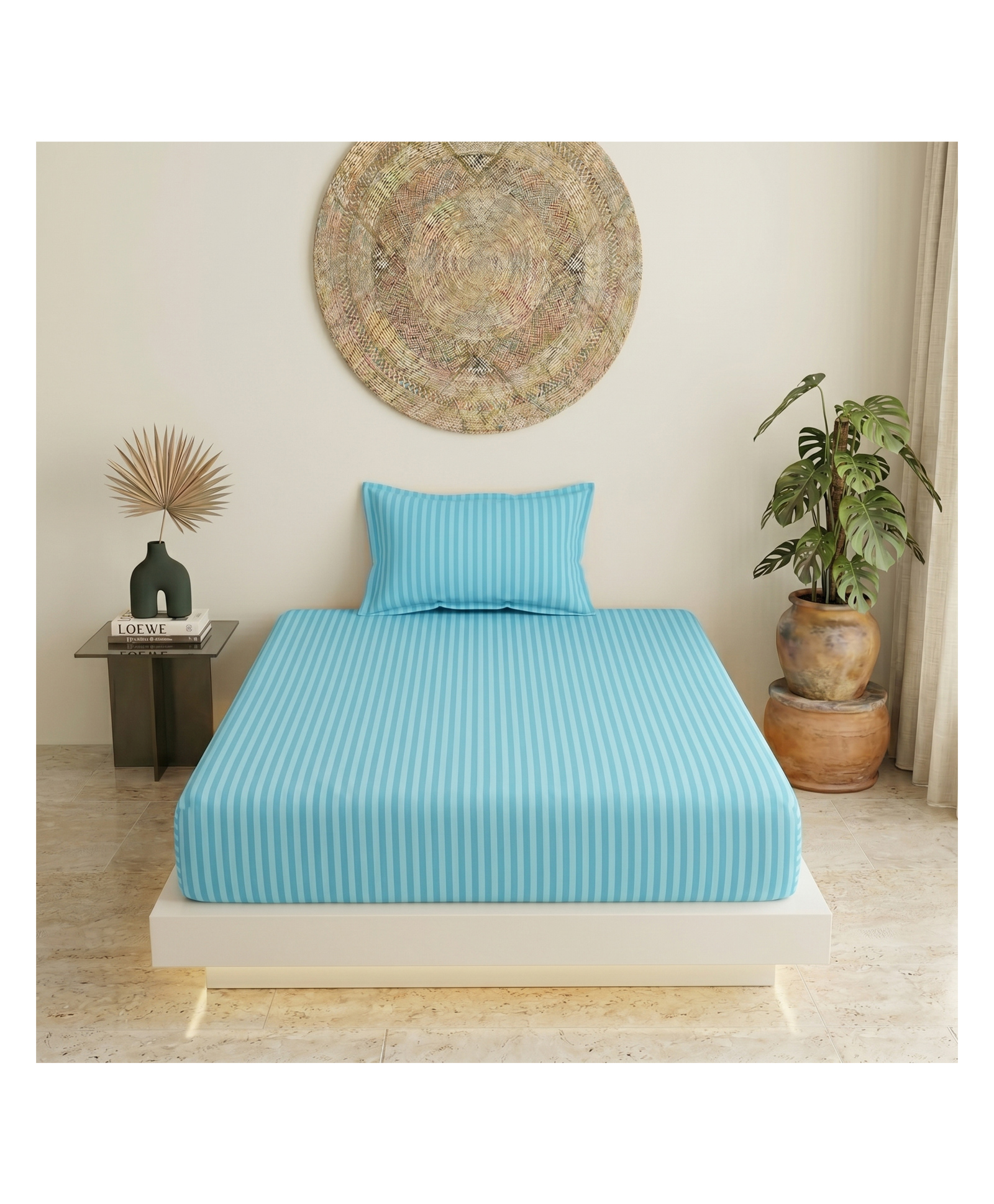 Filymore Aqua Stripe Printed Single Bedsheet for Bedroom, Super Soft Microfiber Bed Sheet with 1 Pillow Cover, Single Size Bedsheet 228x152cm, Aqua Blue & White-image-18