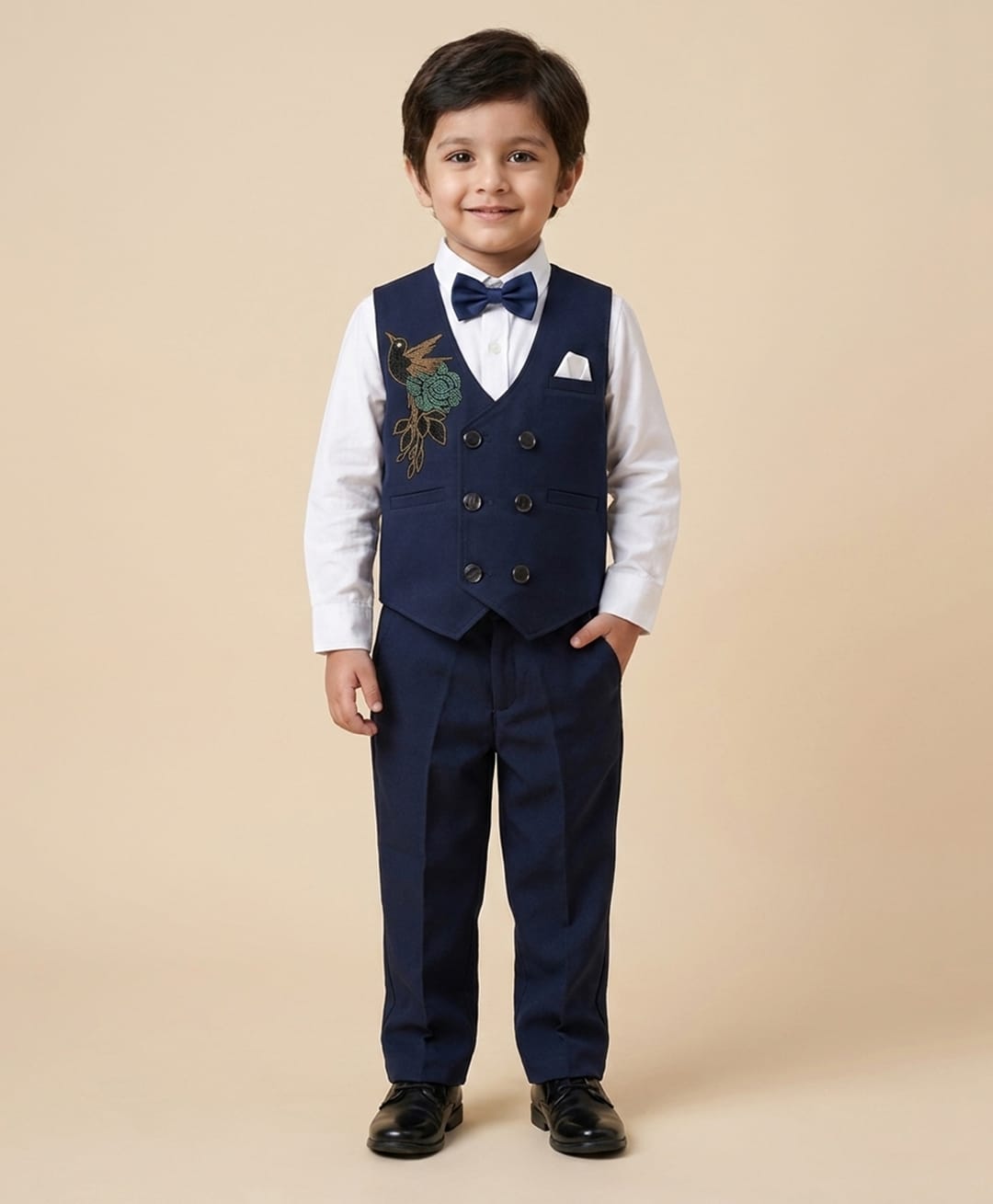 Rikidoos Cotton Woven Full Sleeves 3 Piece Party Suit With Birds Embellishment- Dark Green & White-picture-27